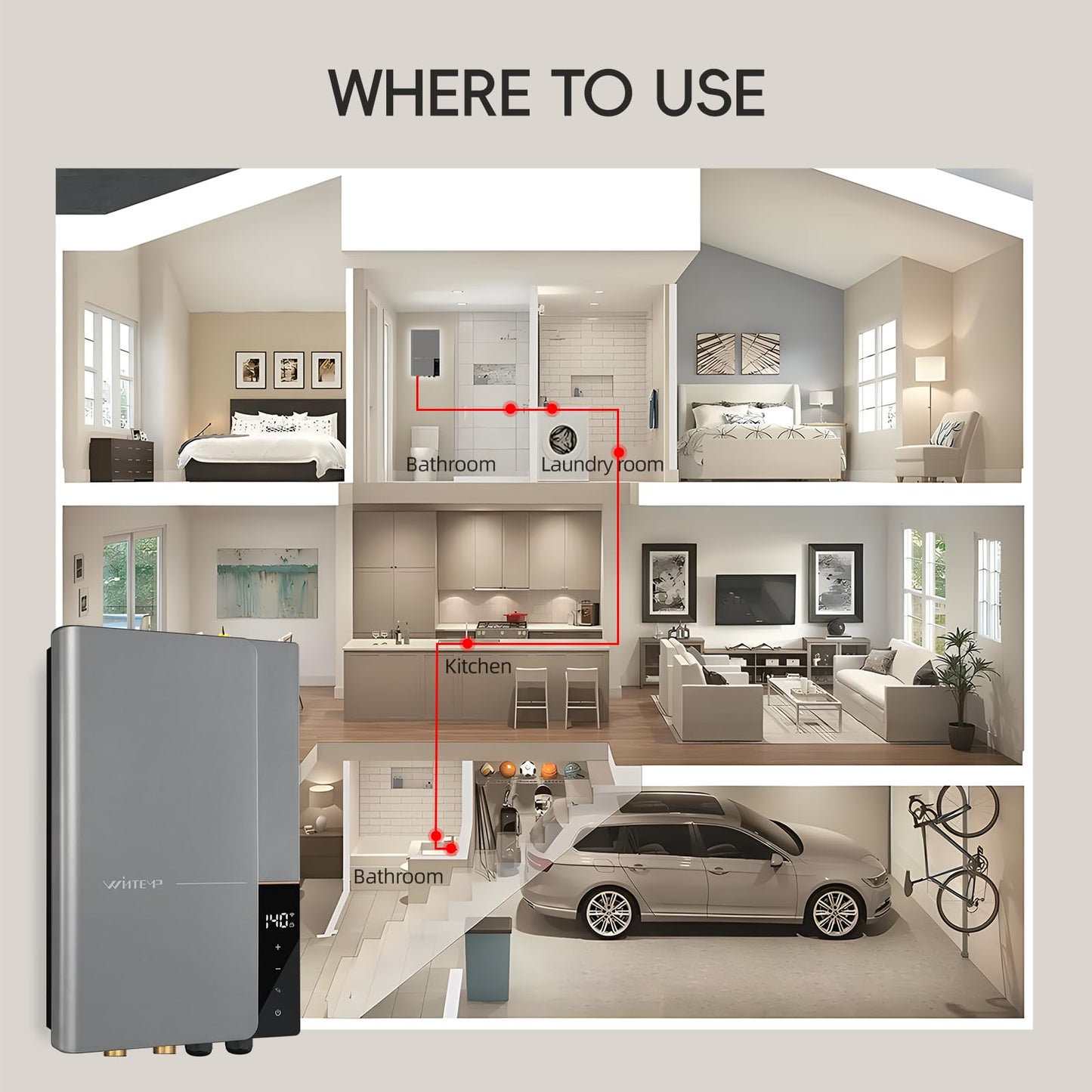 27kW 240V Tankless Water Heater Electric, Whole House, 6.3 GPM