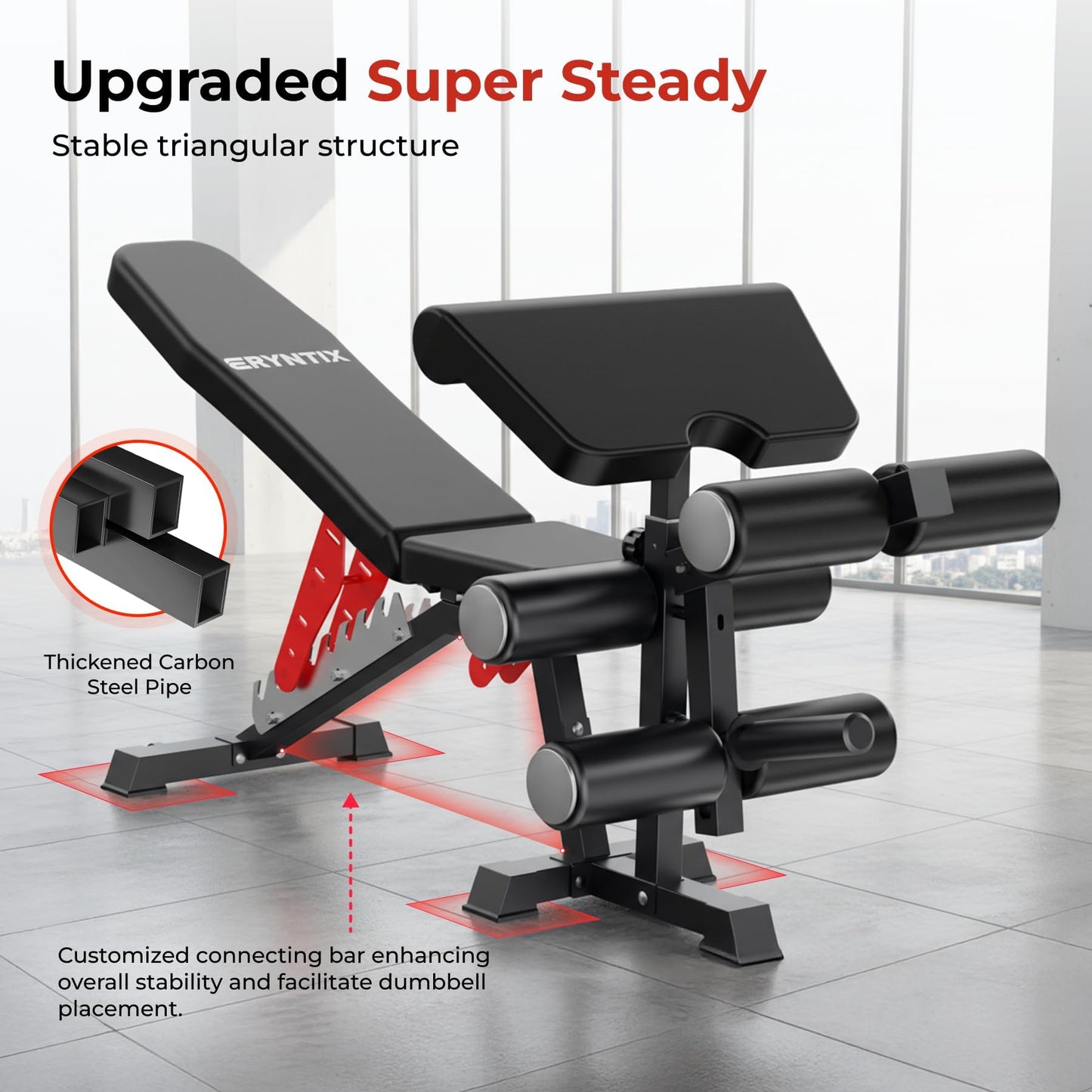 Eryntix Adjustable Leg Extension and Curl Machine, Foldable Pro Heavy-Duty Weight Bench, 1600LBS Workout Bench, 21-Position Multifunctional Weight Benchs, Iscc Plus Certified for Home Gym(M1 Pro)