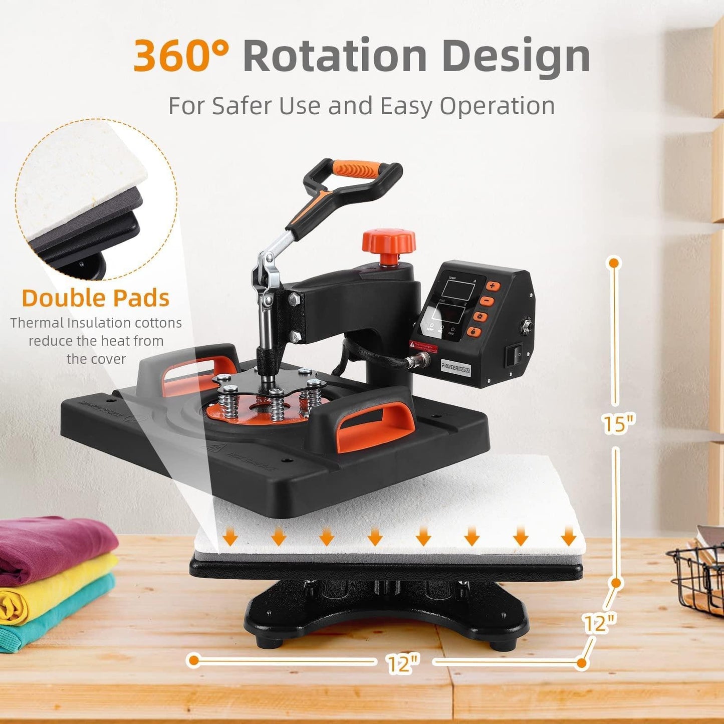 12 x 15 Inch 6 in 1 Heat Press Machine, 800W Sublimation Heat Press, 360° Swing-Away Rotation, Dual-Tube Heating Transfer Printer, Multipurpose Heat Press for T-Shirts, Hats, Mugs, Caps & DIY Crafts