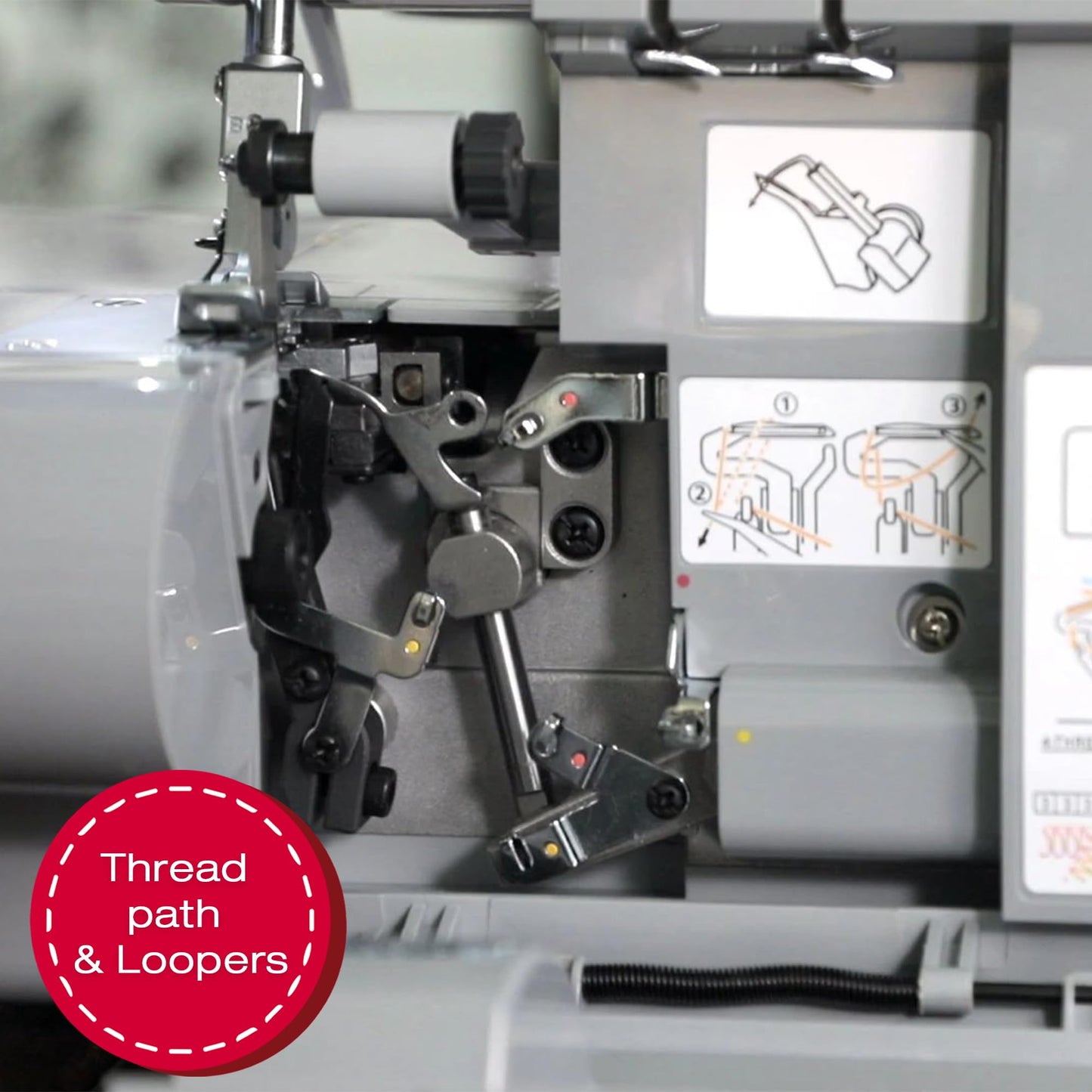 SINGER® X5004-HD Metal Frame Serger & Overlock Machine | 2-3-4 Stitch Capability, 8 Built-In Stitches, 1300 Stitches per Minute, Adjustable Differential Feed & 2 LED Lights (Grey/Blue)