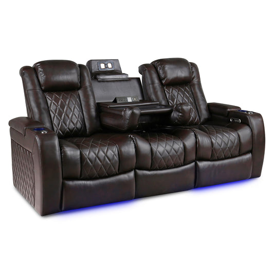 Valencia Home Theater Seating Tuscany 2025 3-Seat Power Recliner with Center Console - Top Grain Nappa 11000 Leather, Cool Gel Memory Foam, USB-C/A Charging, RGB Lights (Dark Chocolate)