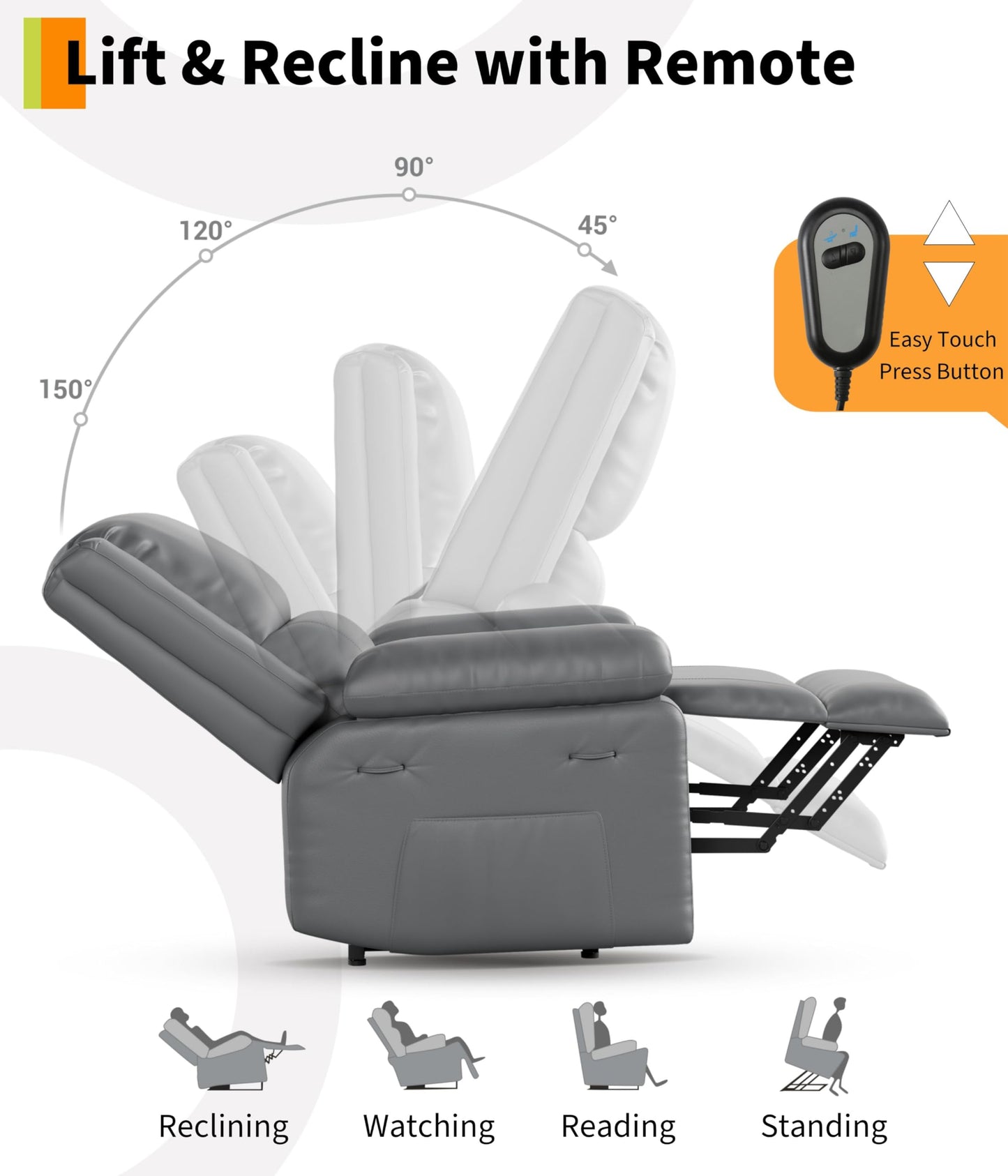 GarveeHome Power Lift Recliner Chair - Heat and Massage, PU Leather Electric Lift Recliner for Elderly & Mobility Impaired，Reclining Sofa with Side Pocket for Living Room