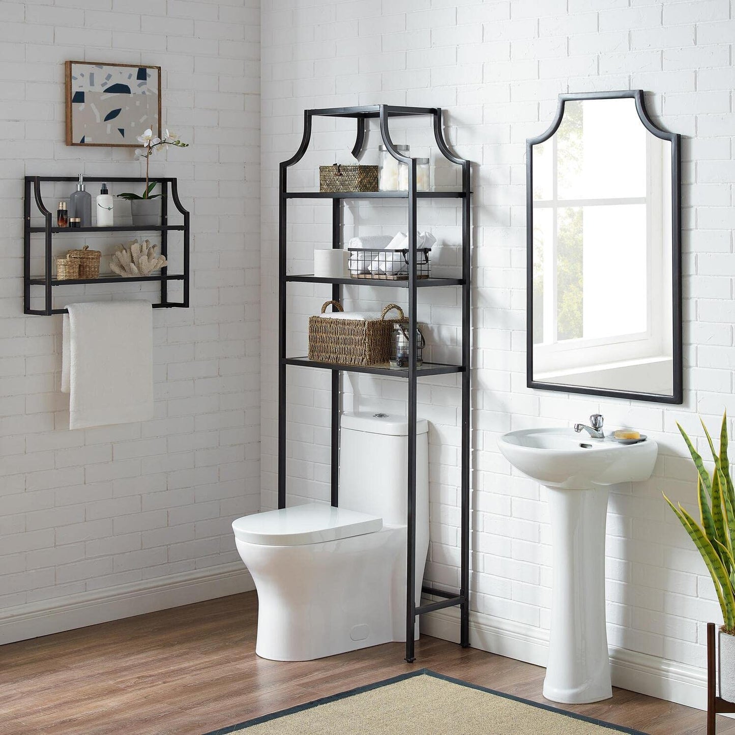 Maykoosh Modern Bathroom Space Saver Cabinet - Oil Rubbed Bronze, Pagoda Style Storage, Tall Linen Tower