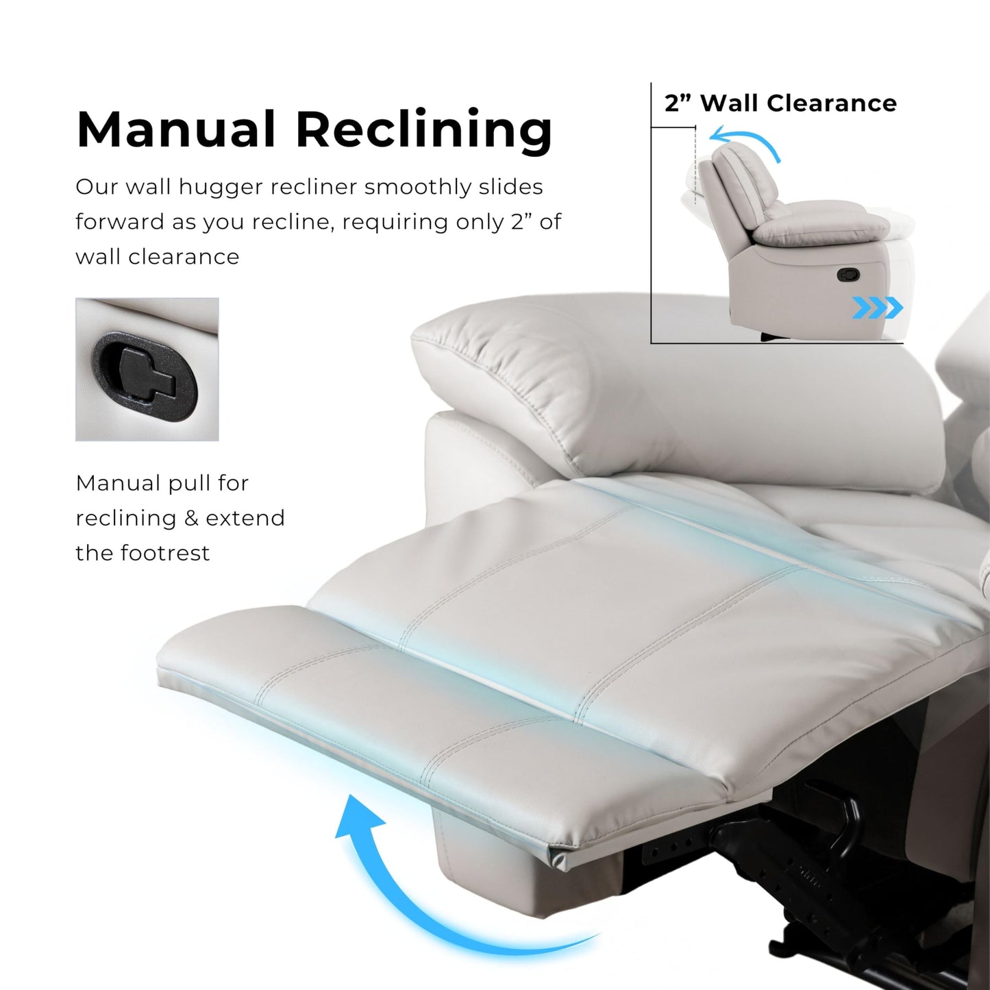 Furniture of America Sorin Modern Leather Recliner Sofa with Pillow Armrests and High Density Foam, Reclining Sectional Couch for Living Room, Office, Home Theater, FSC Certified, Off-White