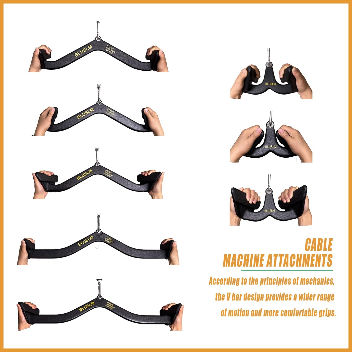 BLUSLM LAT Pull Down Bar T bar Row Attachment, V Bar Tricep LAT Pulldown Attachments, Back Strength Training Bar for Home Gym Exercise Cable Machine Attachments (Black 8 Pieces)