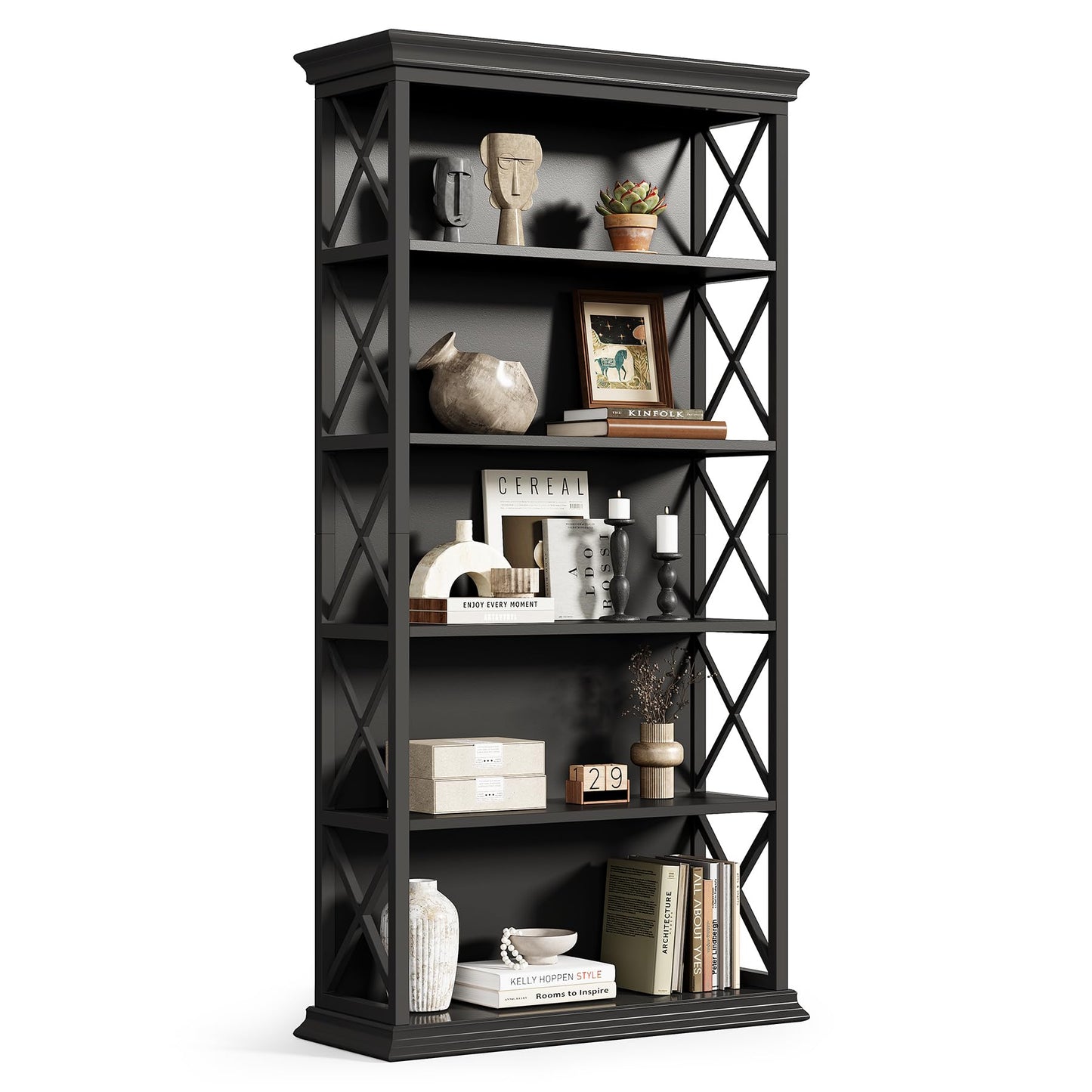 Little Tree 6-Tier Bookcase, 71 Inches Industrial Bookshelves, Floor Standing Display Storage Shelves Tall Bookcase for Home Office, Living Room, Bed Room