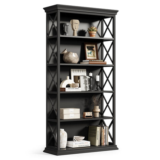 Little Tree 6-Tier Bookcase, 71 Inches Industrial Bookshelves, Floor Standing Display Storage Shelves Tall Bookcase for Home Office, Living Room, Bed Room