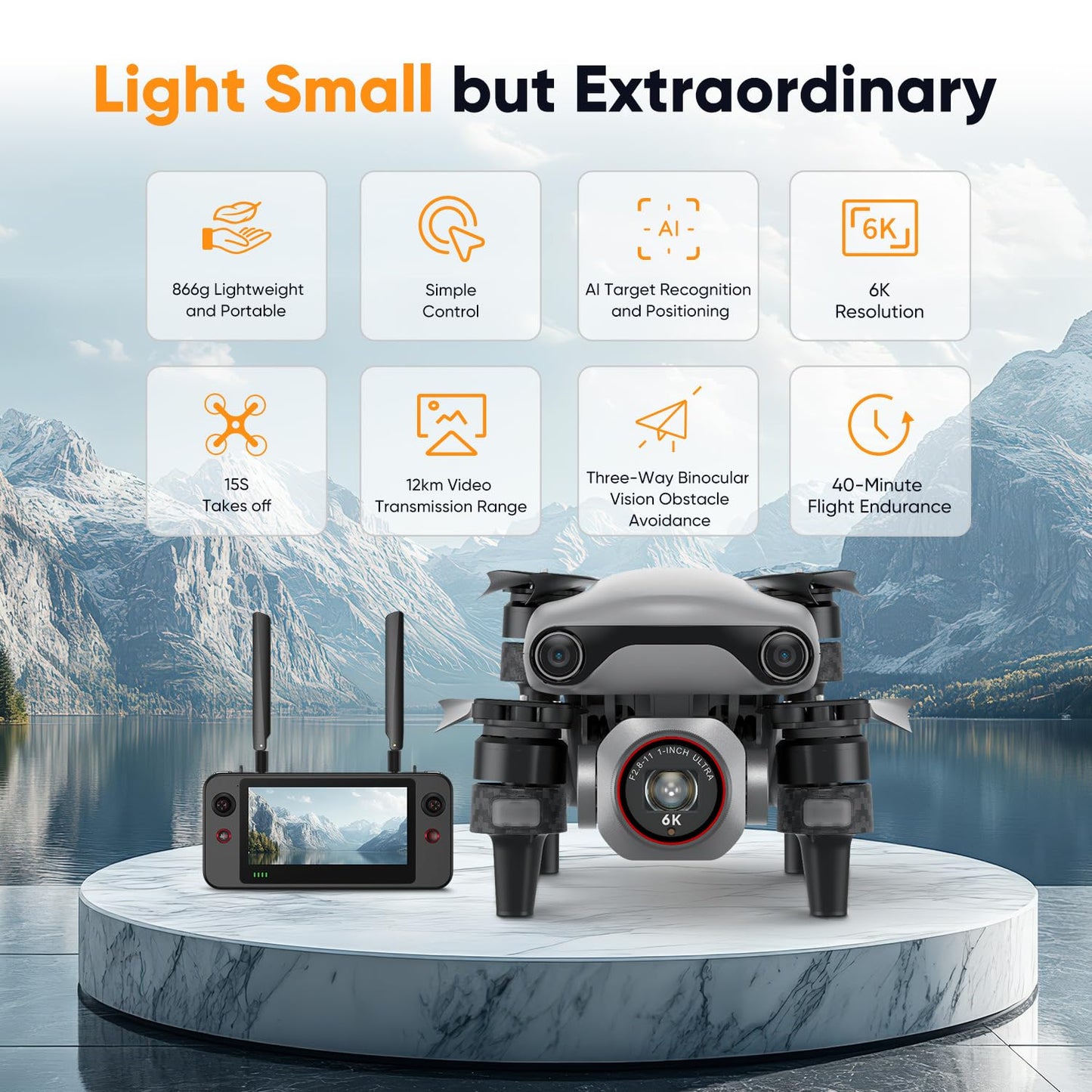 Autel Robotics EVO Lite 6K Enterprise, 1'' CMOS 6K C-amera, F2.8~F11 Aperture, 16x Digital Zoom, 2026 AI Target Recognition, 866g, 40 Minutes, Obstacle Sensing, 12KM Transmission