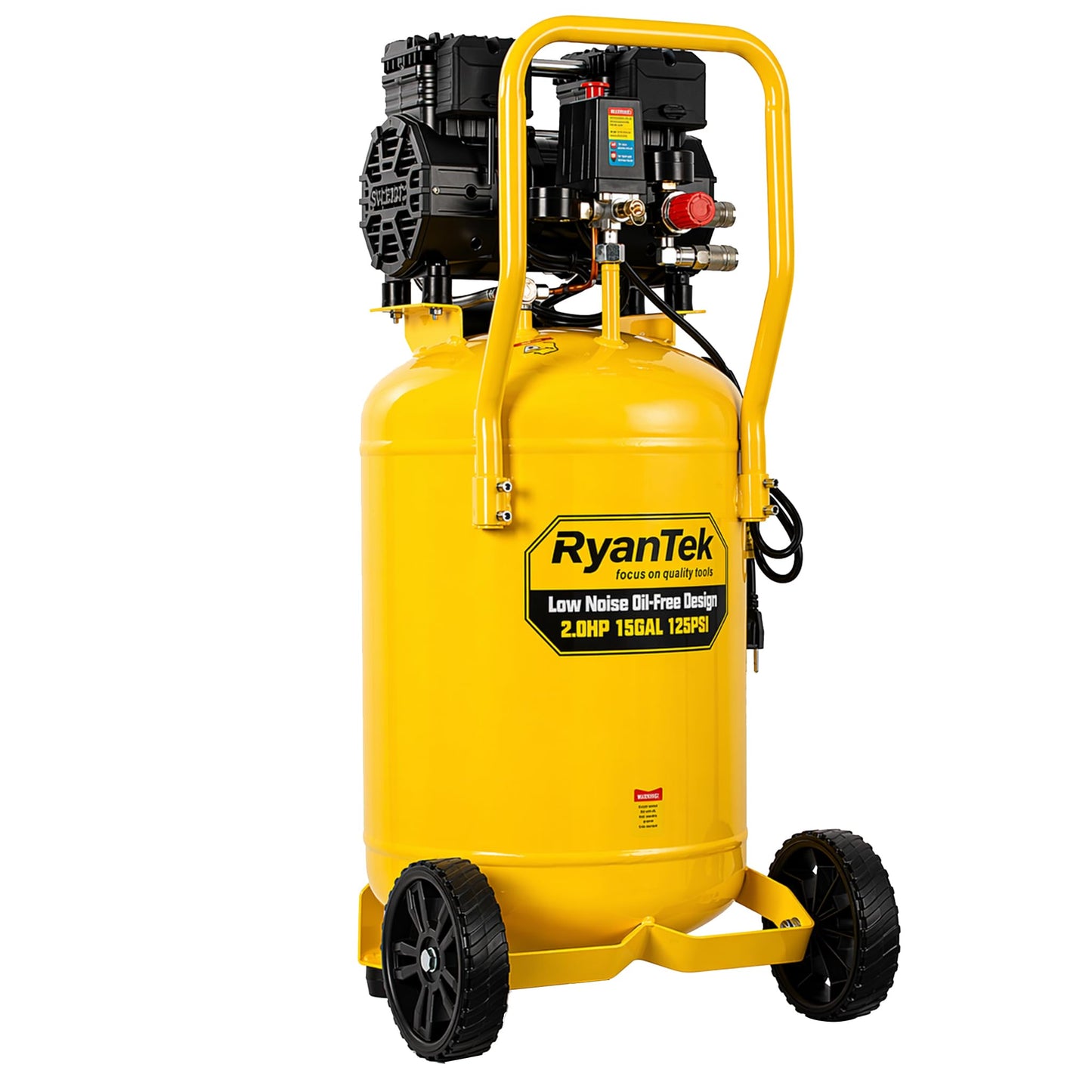 15-Gallon Air Compressor,2HP,Vertical Tank, 4.5CFM@90PSI,Quiet 66dB Twin Cylinder, Oil-Free, for Inflation, Nail Guns,Auto Repair, Painting, Woodworking and Home Use(Maximum Pressure 125 PSI)