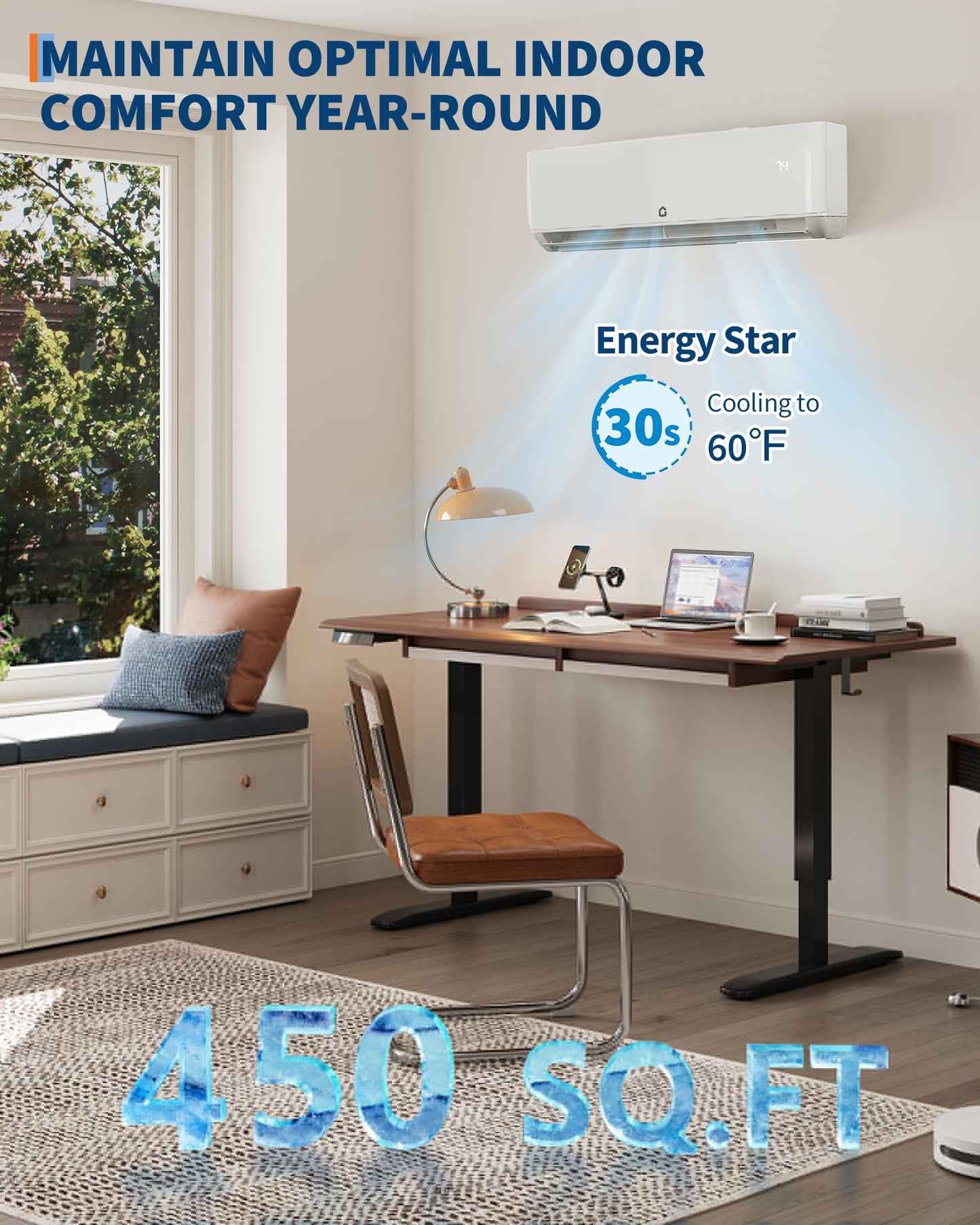 Garvee 9000 BTU Mini Split AC/Heating System, 115V WIFI Enabled, Energy Efficient Wall-Mounted Heat Pump Air Conditioner, Cools Up to 450 Sq.Ft, Complete with Installation Kits