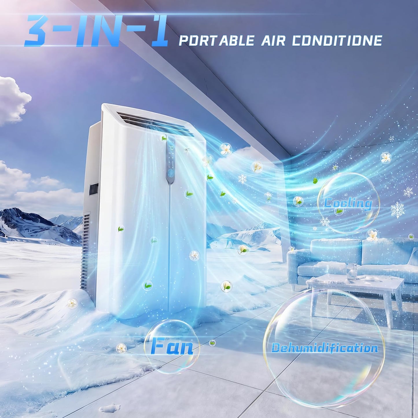 12000 BTU Smart Portable Air Conditioners, AC Unit Cools up to 600 sq. ft, Cooling, Dehumidifier & Fan, Auto Evaporation, Touchscreen, Silent Sleep Mode Portable AC with Remote & Ventilation Kit