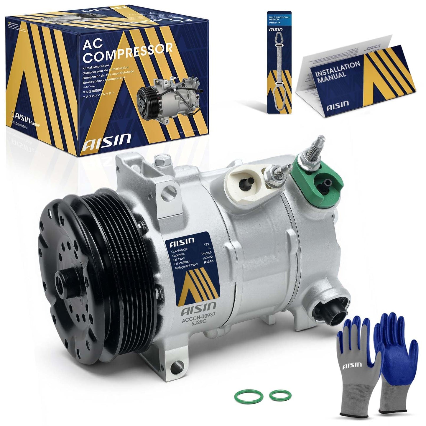 AISIN AFTERMARKET ACCCH-00937 Air Conditioner AC Compressor - Compatible with Dodge Journey 2010-2020, Dodge Avenger 2008-2014, Chrysler 200 2011-2014, Sebring 2007-2010 - 2.4L