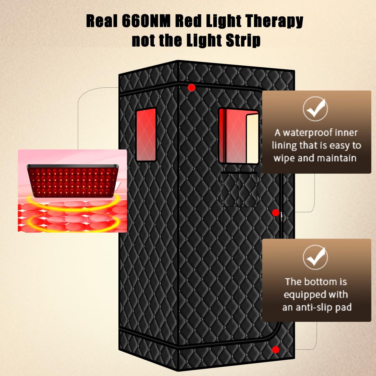 Smartmak Portable Sauna with Infrared 660nm Red Light Therapy Lamp for Home Relaxation, Personal Large Full Size Sauna Spa Tent, 1500W High Power Hot Air Saunas, Folding Chair Indoor Use, 130–150°F