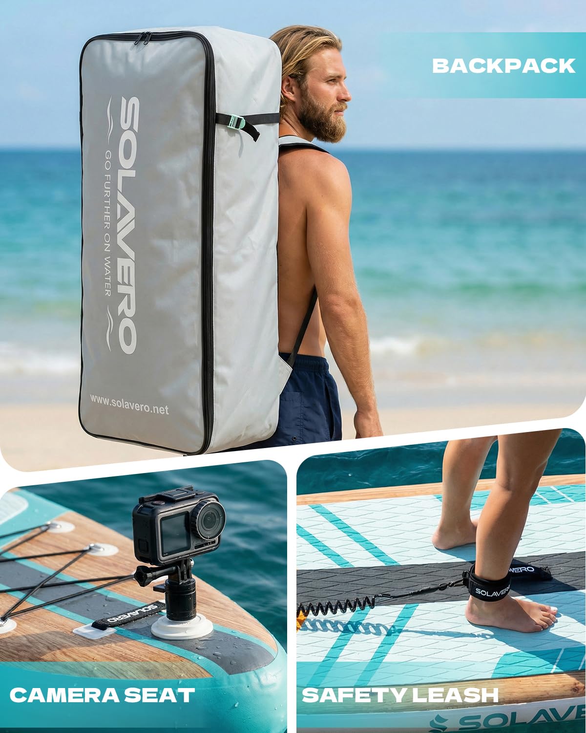 SOLAVERO 11'6" Inflatable Paddle Board with Premium SUP Board Accessories, Stand Up Paddle Board with Anti-Slip EVA Deck for Youth & Adults of All Skill Levels, Inflatable SUP for Yoga, Fishing, Surf