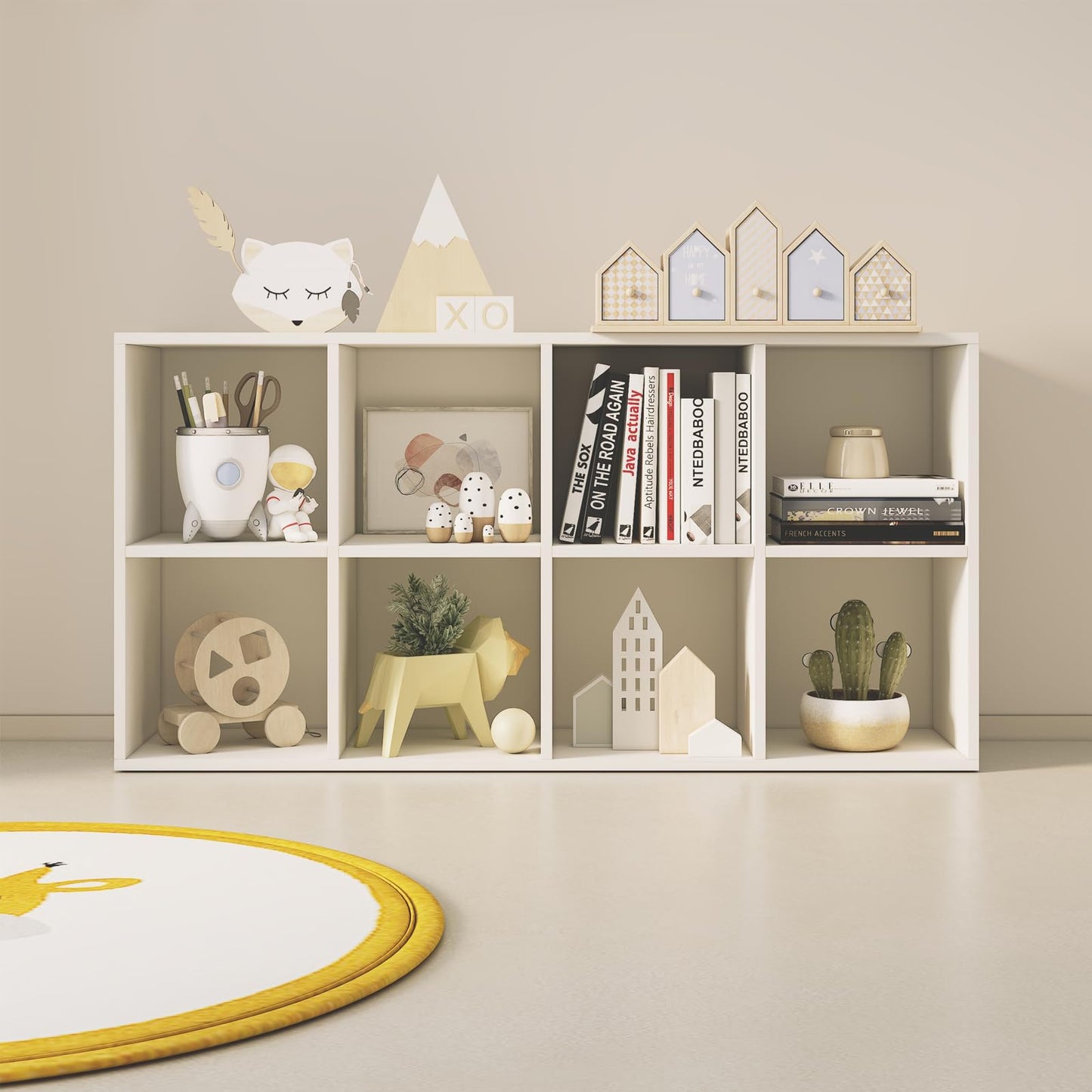 Wood Cube Storage Organizer Closet Cabinet for Living Room Bedroom Study Shelf Bookcase Wooden Floor Standing Open Bookshelf for Kids Home Office Display Storage Cabinet (White, 8-Cube, 11.81in)