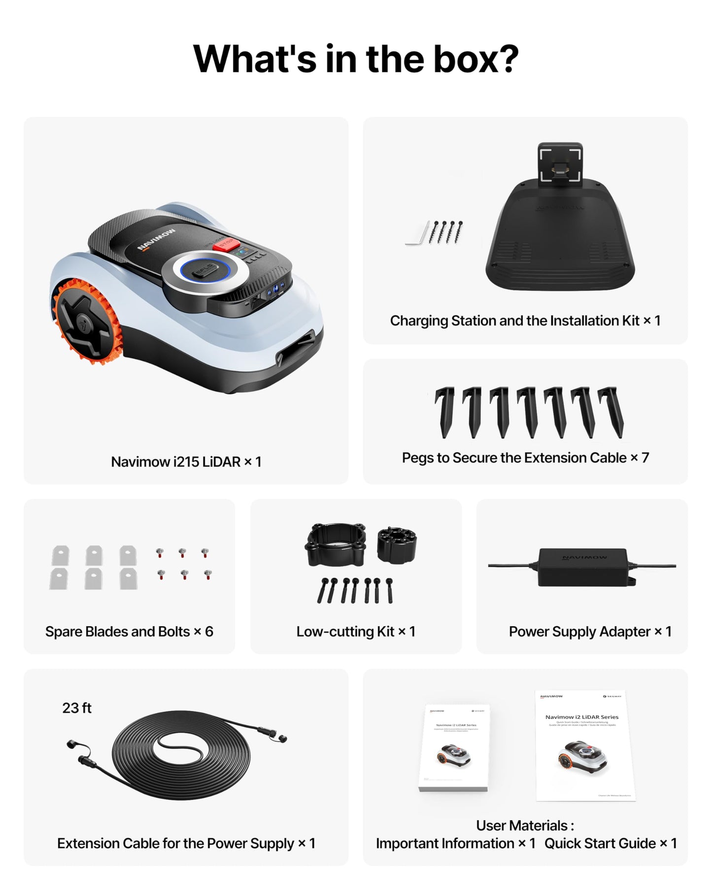Segway Navimow i215 LiDAR Robot Lawn Mower, Wire Free Robotic Lawn Mower for 0.37 Acre, LiDAR & Vision Dual Fusion, Auto Mapping, Off-Road Wheels for 45% Slopes, Quiet 59 dB(A) Mowing