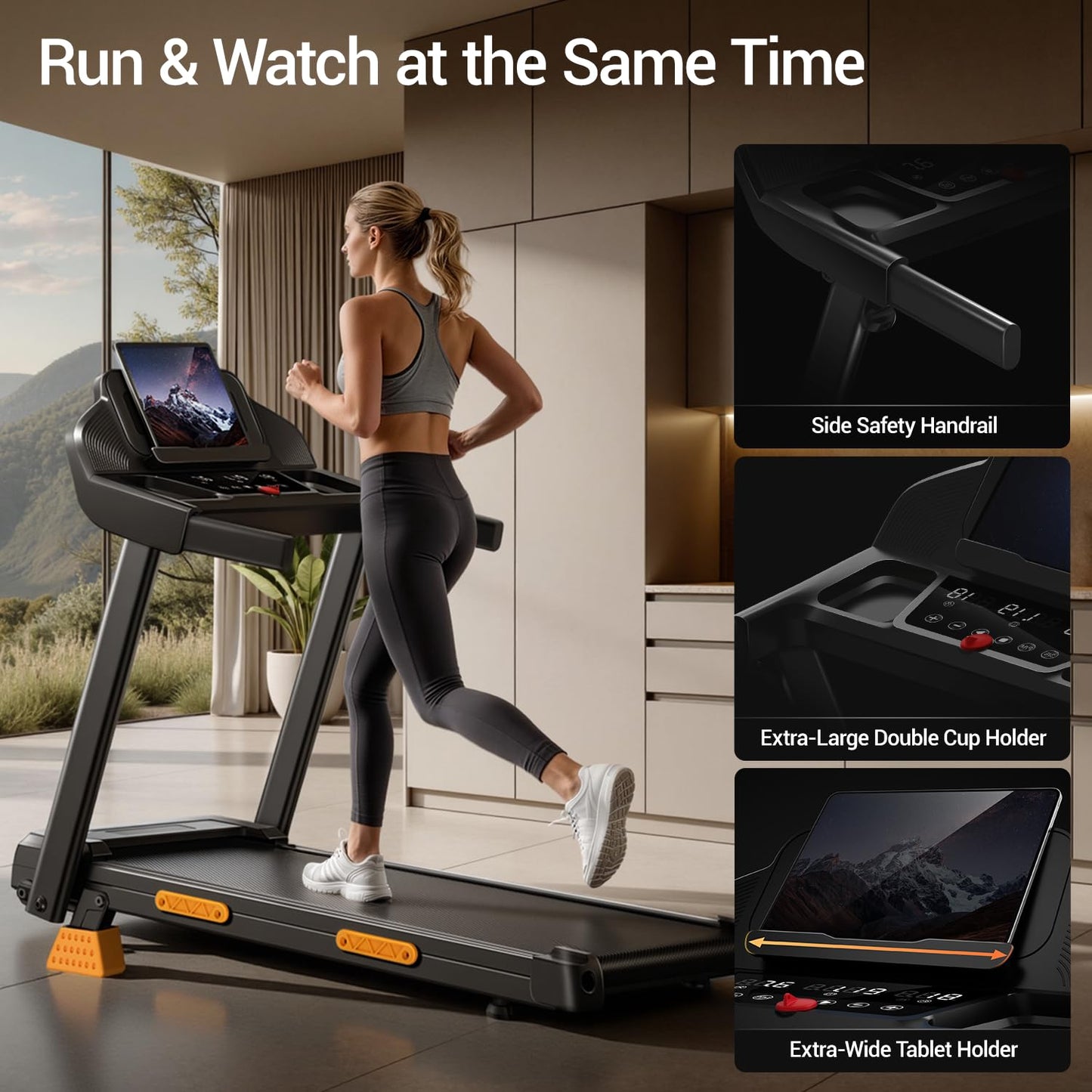16% Treadmills for Home with Handle, 3 in 1 Portable Treadmill with Incline, Foldable Treadmill with Three Screen, 12 Preset Programs, 400LBS