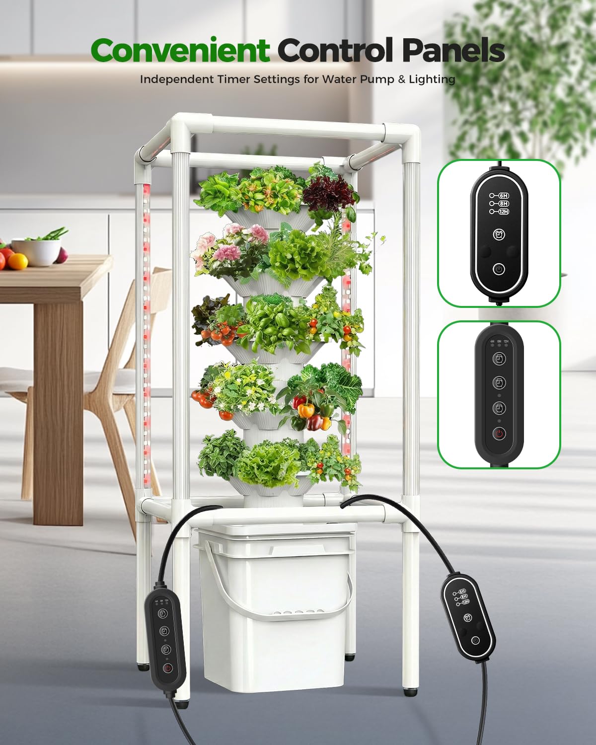 SJZX Hydroponics Growing System, Hydroponic Tower with Full-Spectrum Grow Lights, 5/14Tiers Indoor Outdoor Garden Planter, Vertical Home Gardening Germination Kits for Vegetables, Fruits, Herb (5L6H)