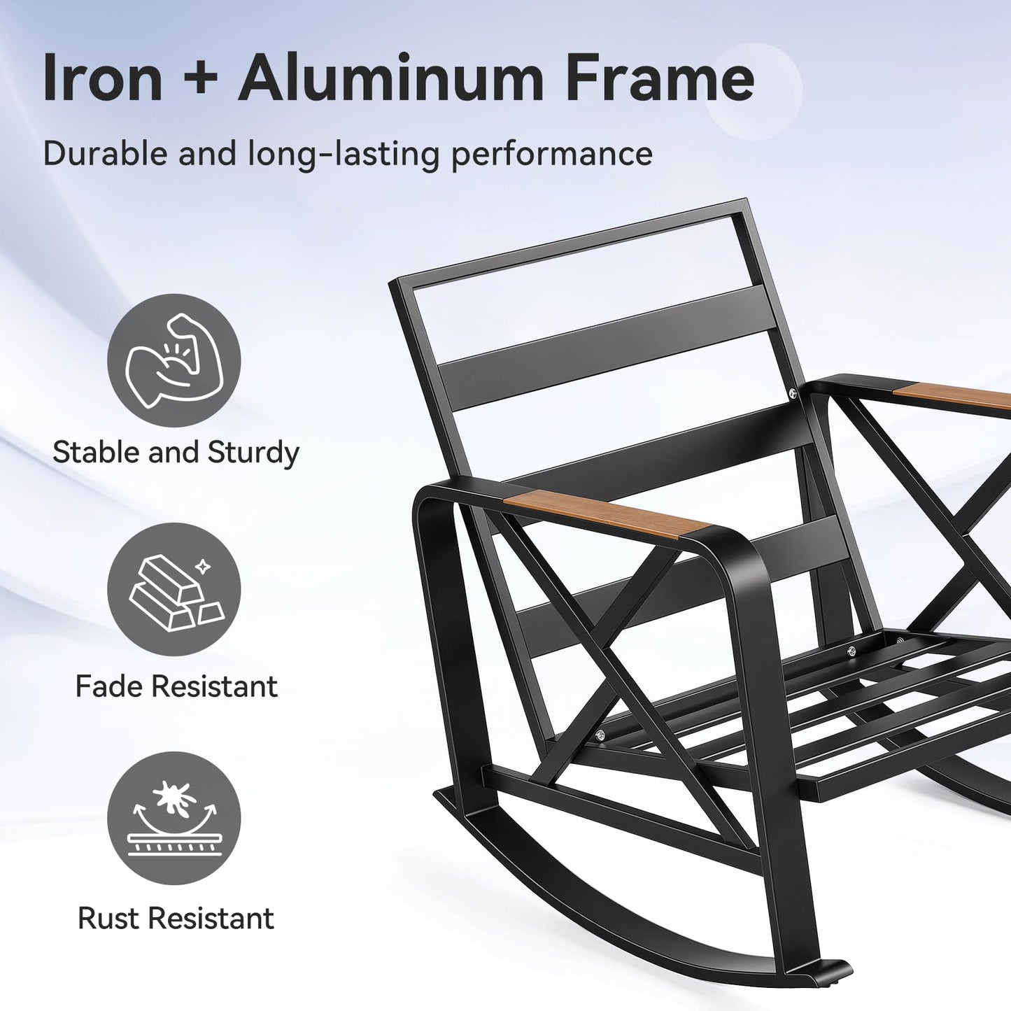 Tribesigns Outdoor Rocking Chair Set, Patio Furniture Sets, Waterproof Rocking Chair with Thick Cushion, Metal Rocker for Balcony (Grey, 3PCS Rocking Bistro Set)