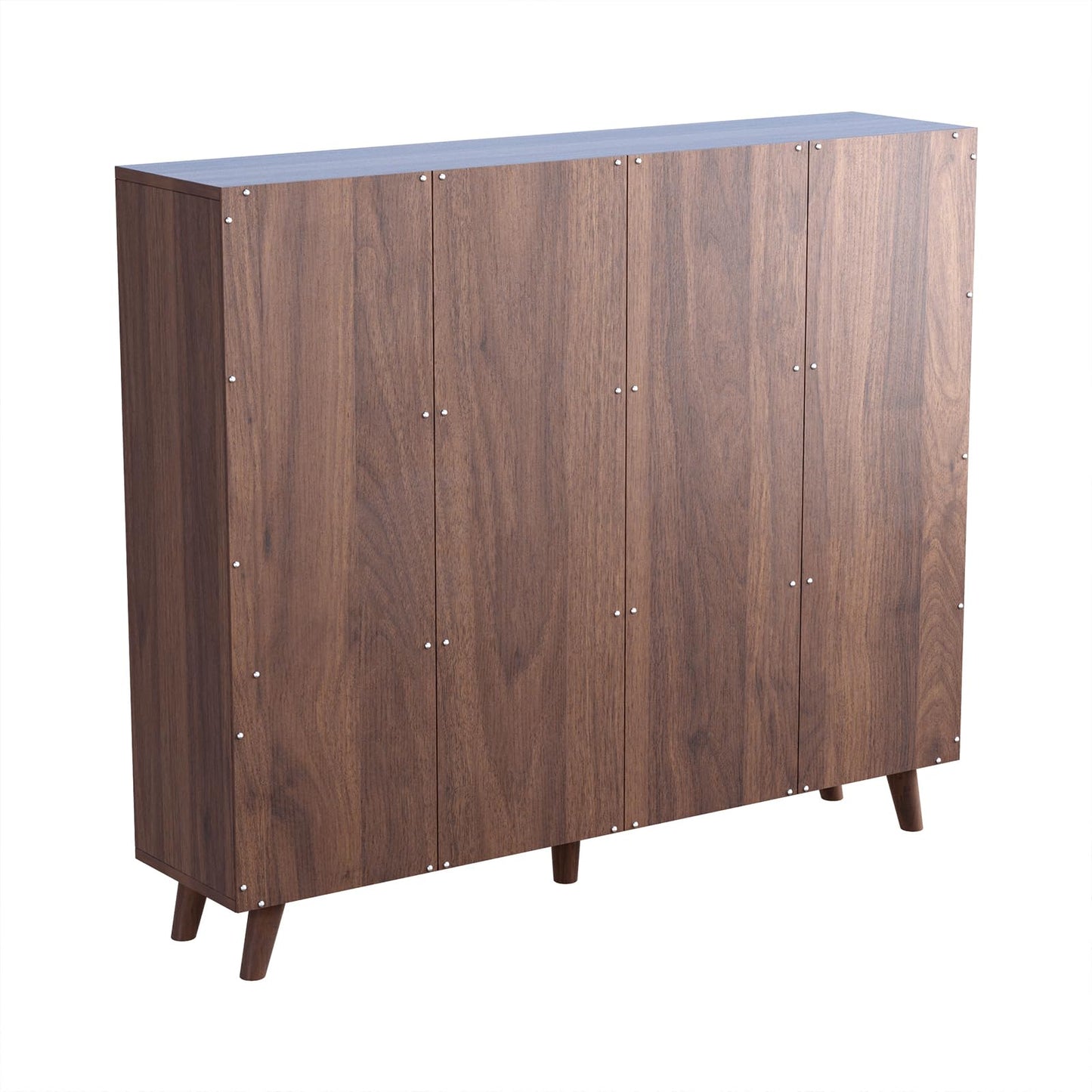 OSCHF Cubby Shelf Bookcase with Doors - Wooden 11 Cube Floor Standing Open Bookshelf with Solid Wood Legs, 3-Tier Storage Cabinet, Walnut