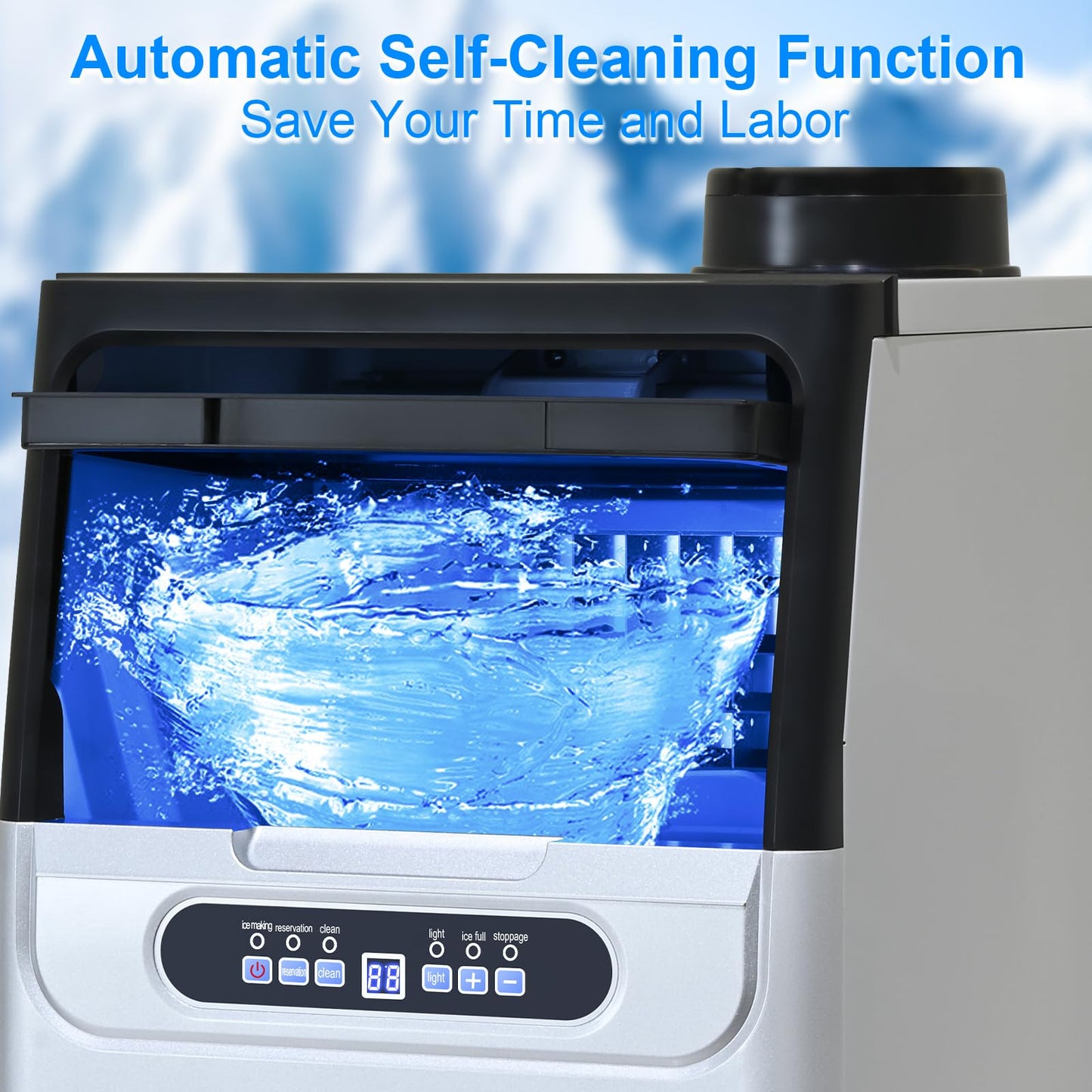 Amzgachfktch Commercial Ice Maker, 100lbs/24H Under Counter/Freestanding Ice Maker with 22 Lbs Storage, 2 Water Inlet Modes, Auto Self Cleaning Ice Machine for Home/Bar/Office/Shop