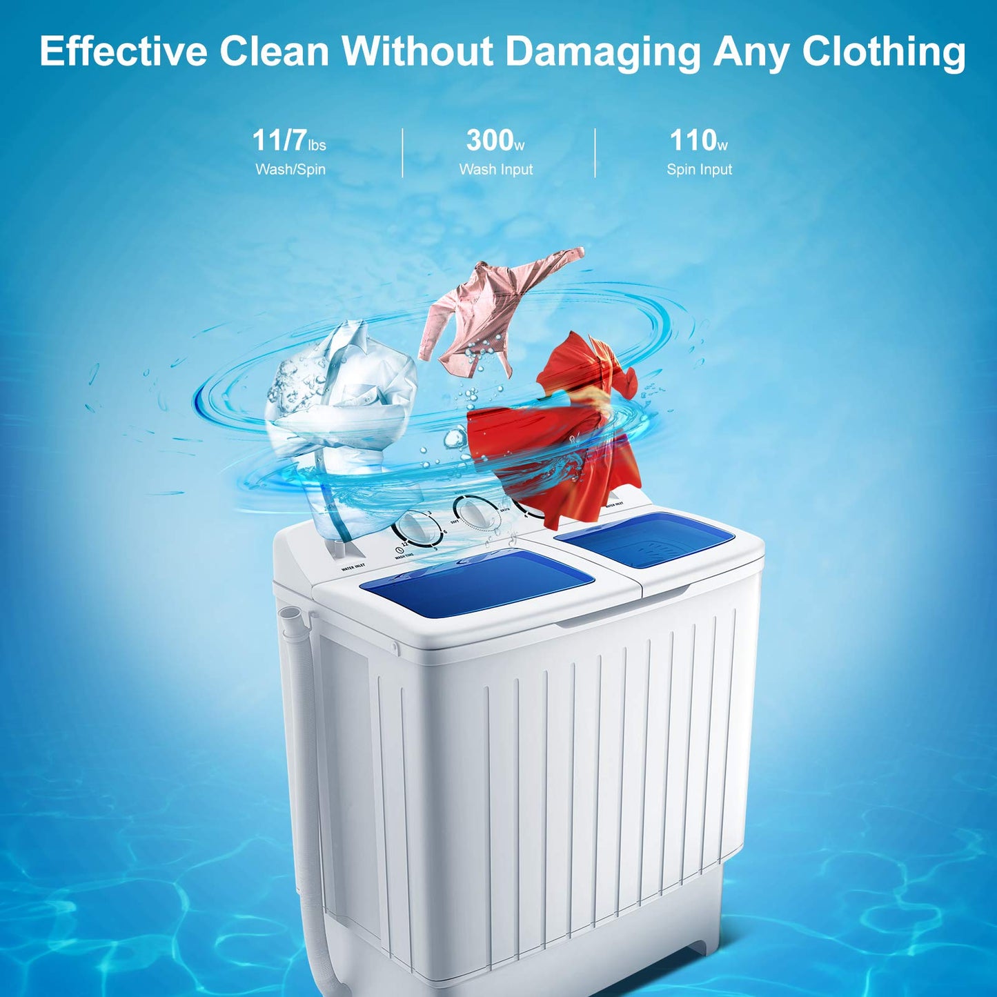 Giantex Portable Washing Machine, 20lbs Capacity, Twin Tub 2lbs Washer & 8lbs Spinner Combo, Compact for Apartment RV Dorms, Blue & White, GT24267-PE