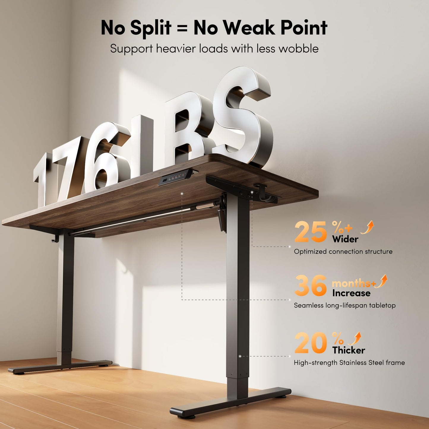FEZIBO One-Piece Standing Desk, 48"x24" Seamless Tabletop Electric Height Adjustable for Home Office, Study Rooms & Multi-Device Workstations, Black Walnut