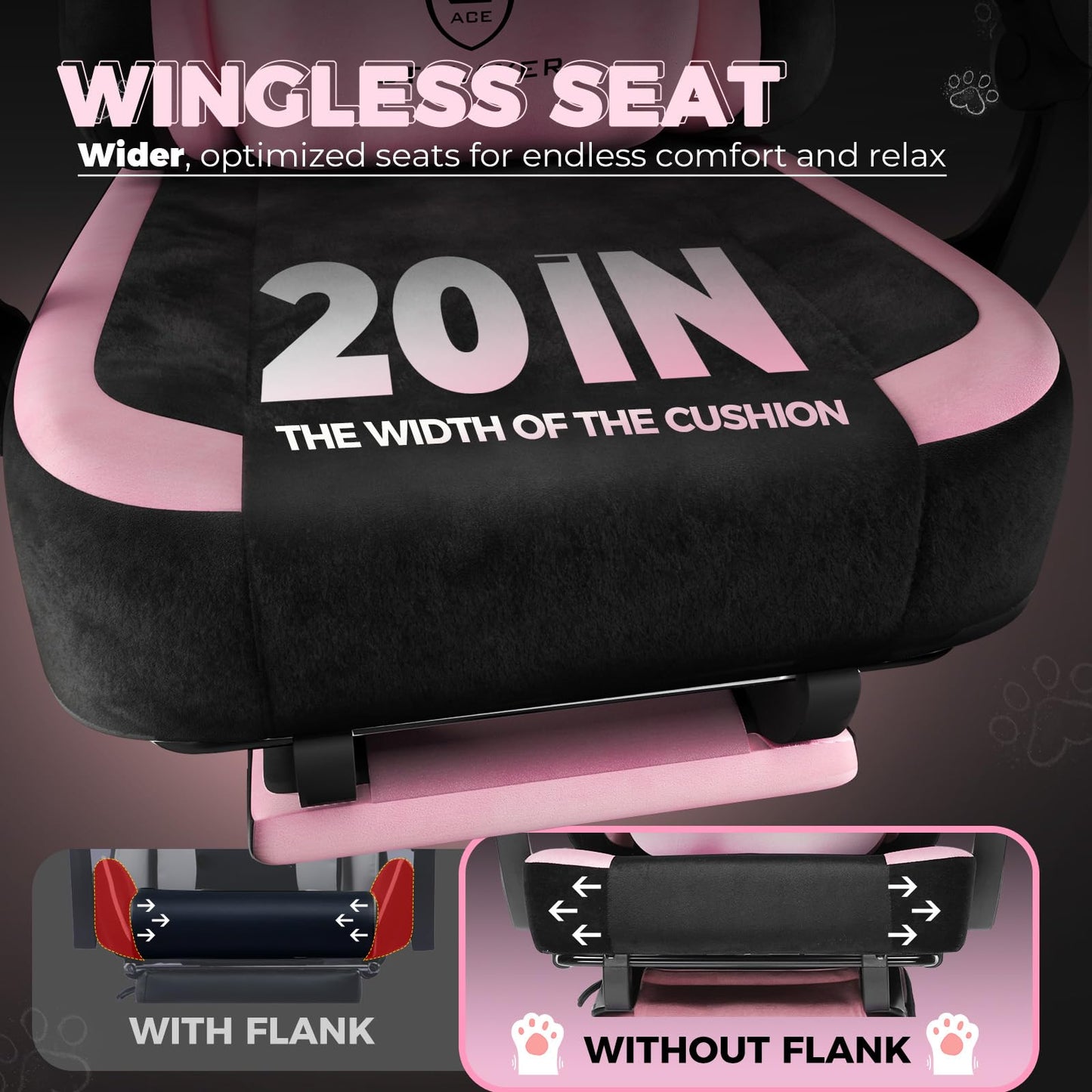 GTPLAYER Pink Gaming Chair Cute with Cat Ears Ergonomic Computer Chair with Cat Embroidery Adjustable Memory Foam Lumbar Support and Headrest Comfortable Reclining Office Chair Soft Velvet Fabric