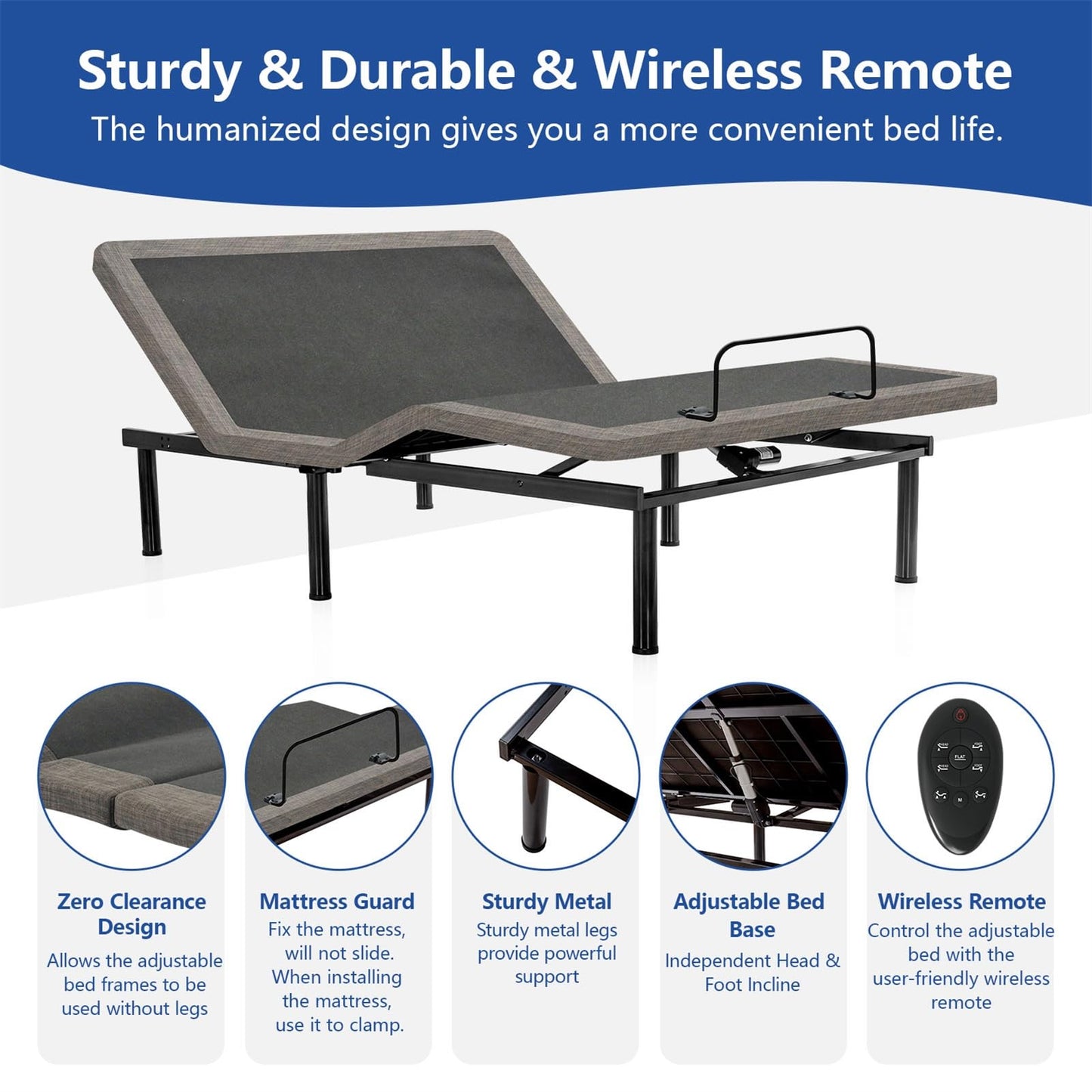Vipbear Twin XL Adjustable Bed Frame, Adjustable Bed Base with Wireless Remote, Separate Head/Foot Lift, Easy Assembly, Sturdy Metal, 0 Gravity/Anti-Snore, Electric Bed Frame