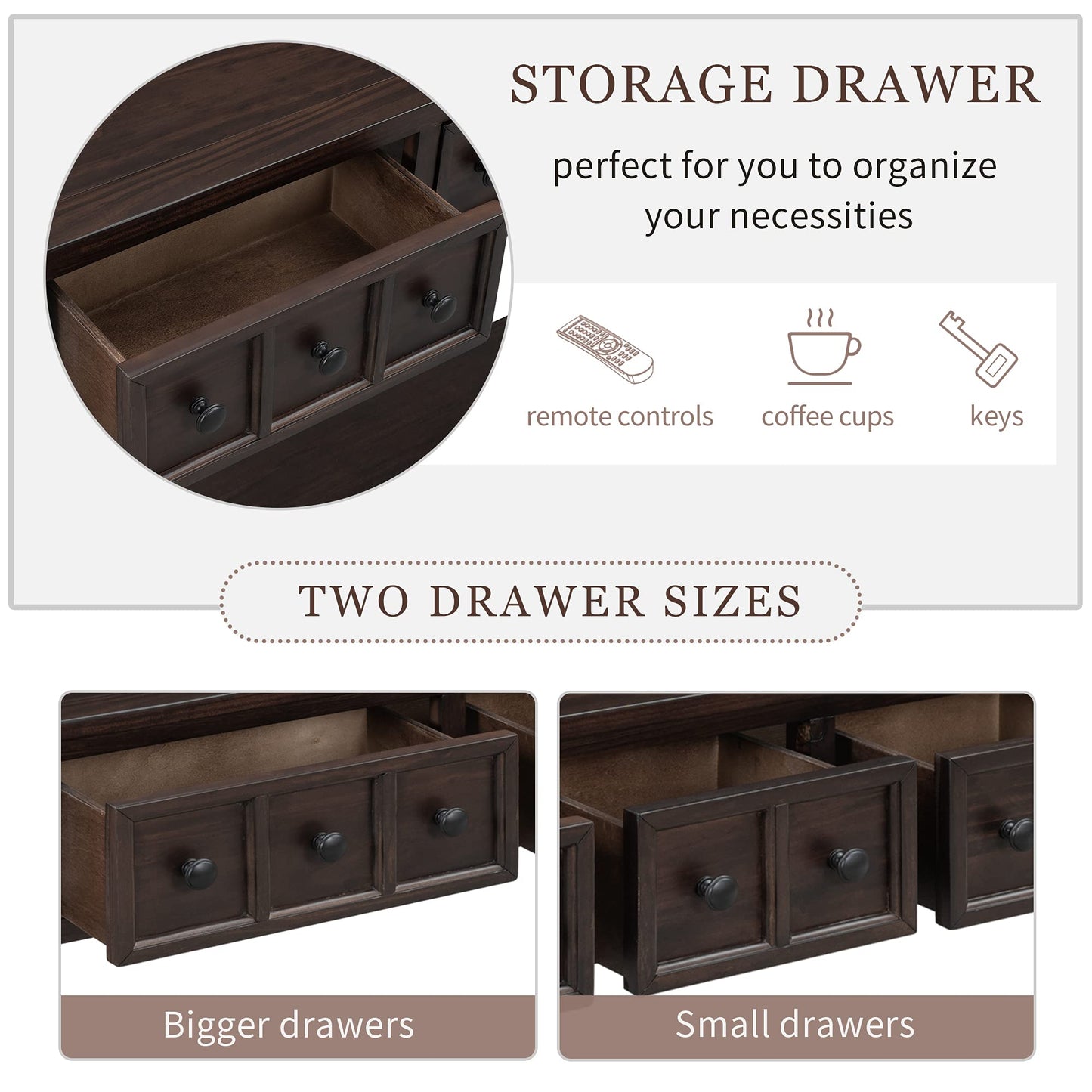 Merax Wood Narrow Console Table with Drawers and Bottom Shelf for Entryway Hallway Front Door Espresso