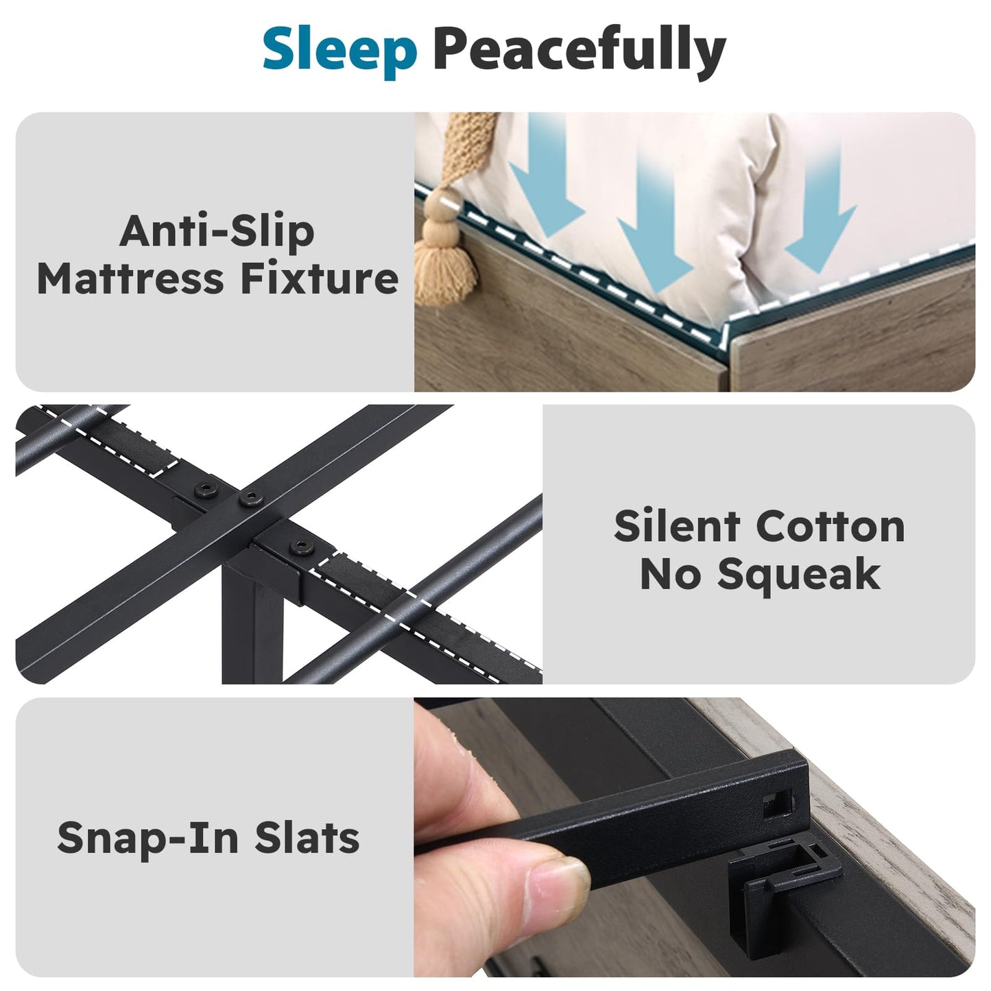 Kiivakii Queen Size Bed Frame with 4 Storage Drawers, LED Platform Bed with Headboard, Built in Charging Station, Noise-Free, Metal Support Base, No Box Spring Needed, Gray