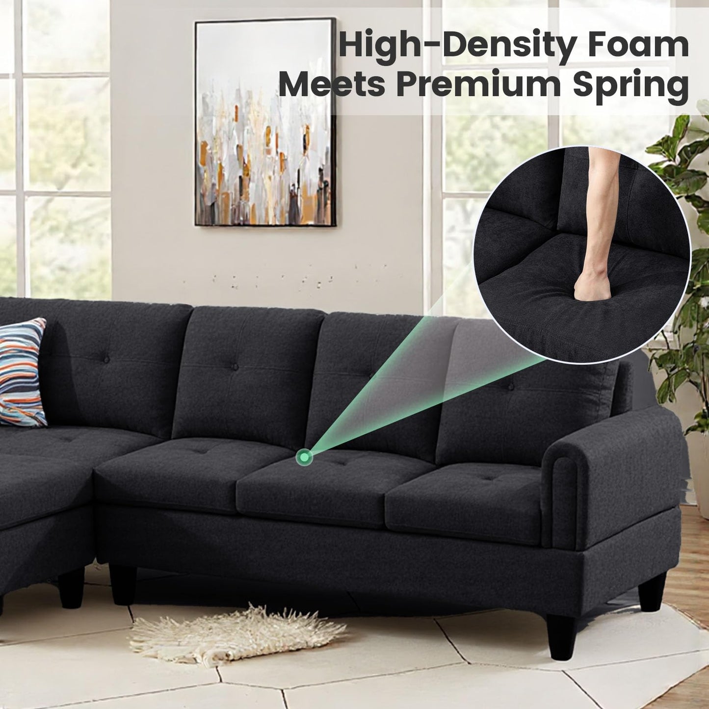 Trygoal L Shaped Couch Sectional Couches with Chaise, 3 Pieces Modular Convertible Sofa for Living Room Furniture Sets and Small Apartment, Black Grey