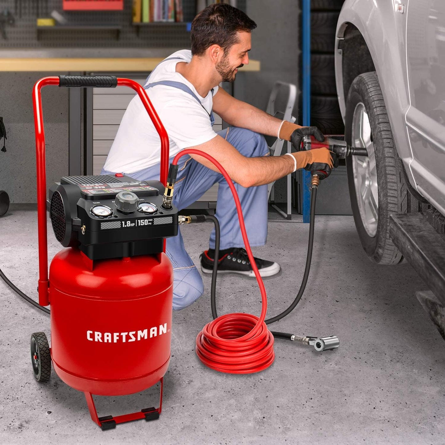 Craftsman Air Compressor 10 Gallon, Peak 1.8 HP, Max 150 PSI, 4.0CFM@90PSI, 5.0 CFM@40PSI, Oil-free, Portable Air Compressor with Wheel, 120V, Model: CMXECXA0331042