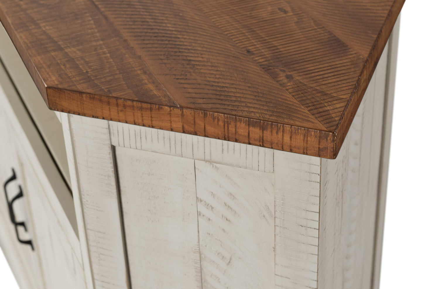 Martin Svensson Rustic Solid Wood TV Stand - Antique White and Honey Tobacco Finish - Hexagonal Shape and Farmhouse Design Entertainment Center with Shelves Included