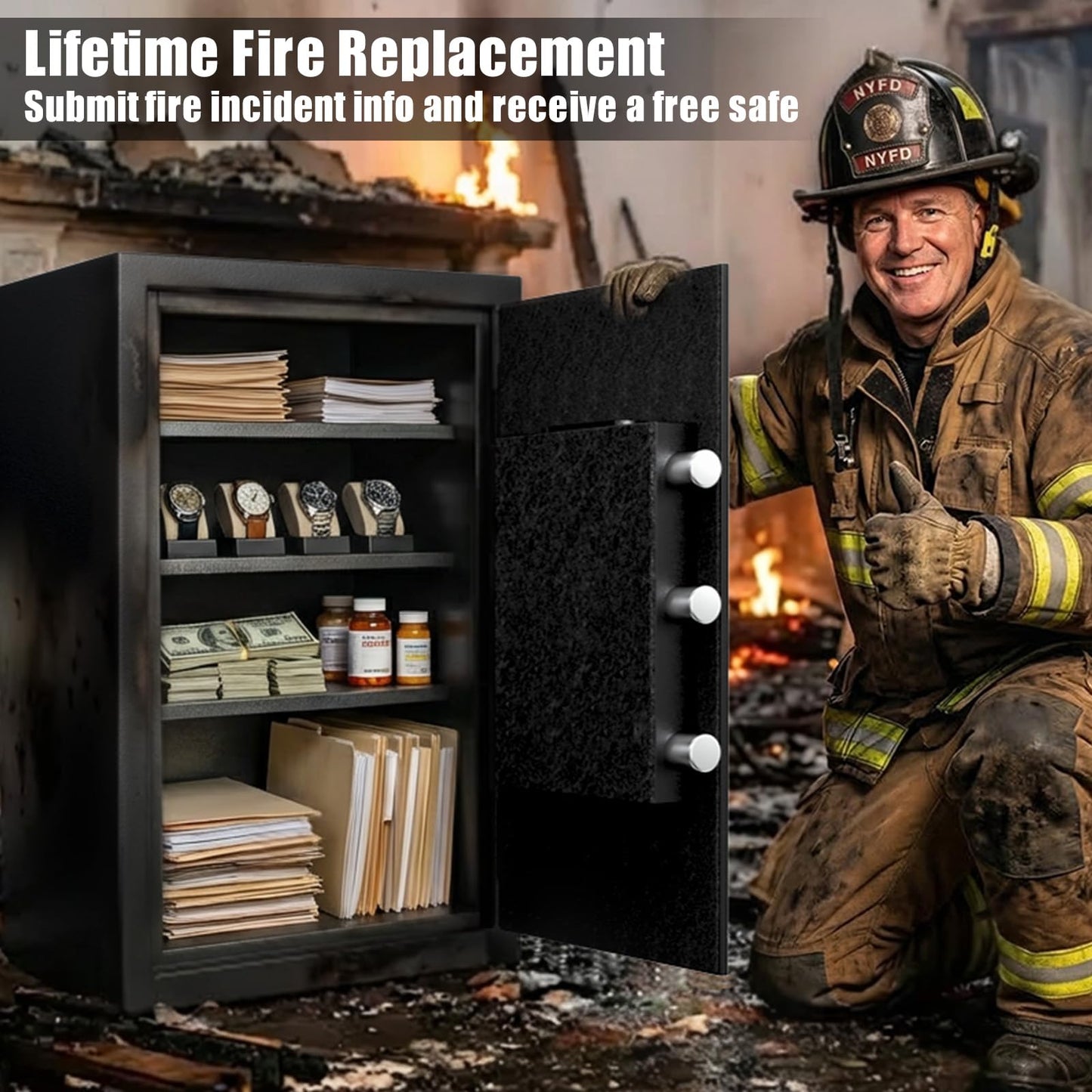 Mitlvge 35Min Real Fireproof Safe Box, 5.0 Cu Ft Home Safes Water and Fireproof with Keys & Pass Code, 3-Removable Shelf and Smart Alert, Fire Proof Safe for Home Use, Fire Resistant Safe 2026 New