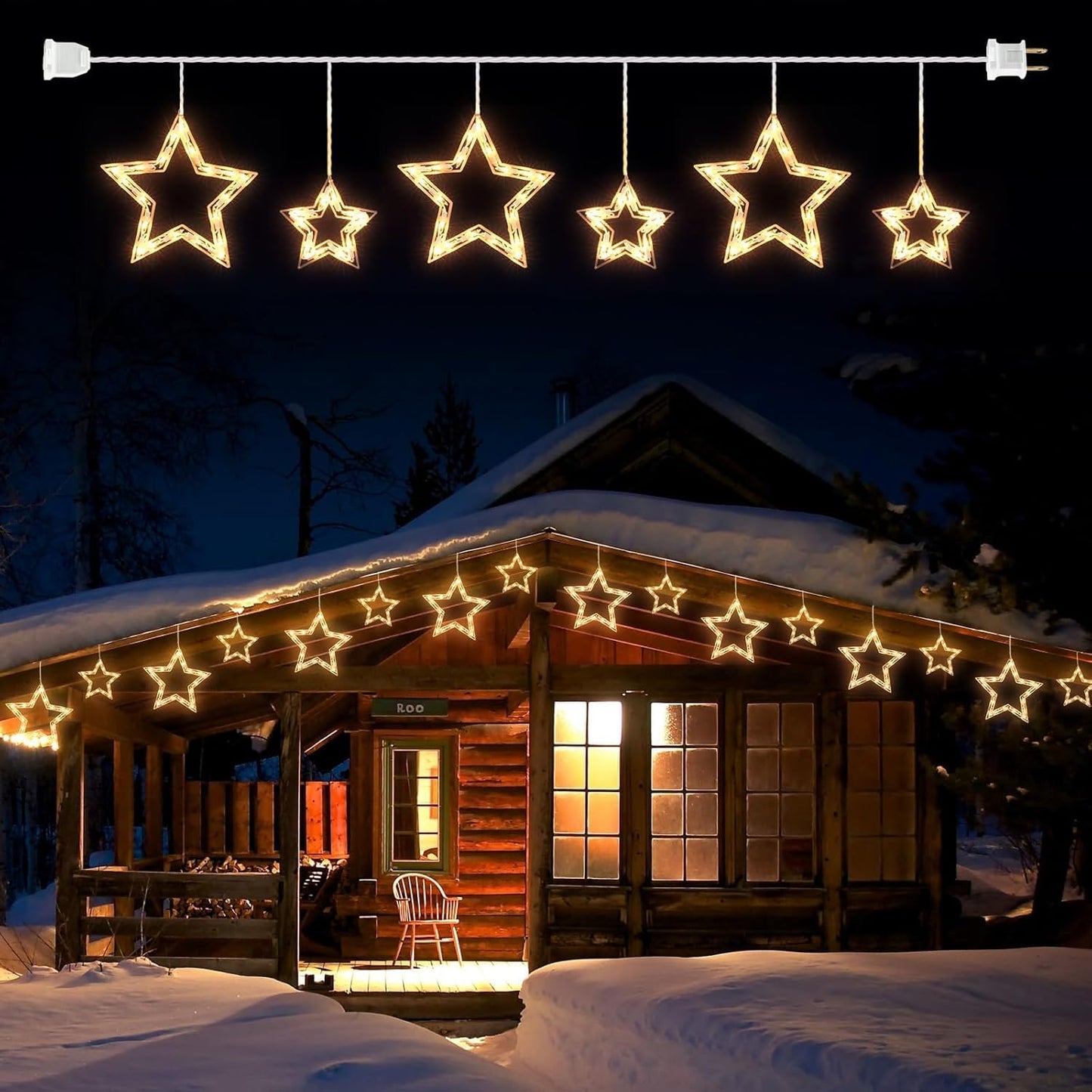 Minetom 9ft Star Christmas String Lights - 100 LED Bulbs, 6 Drops, Indoor/Outdoor, White