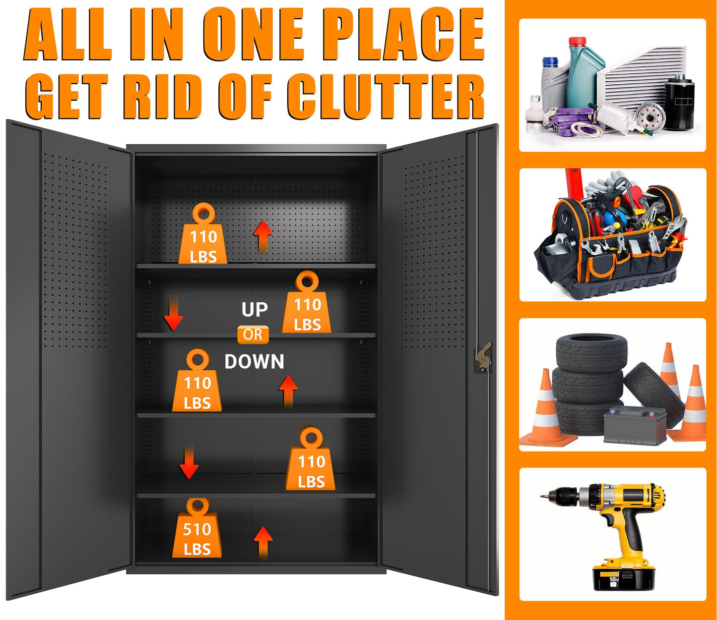 Fohufo Upgraded Wide Metal Storage Cabinet - 72 Inch Black Lockable Garage Cabinet with Wheels & 4 Adjustable Shelves | Heavy-Duty Steel Cabinet for Garage, Office, Pantry, Gym