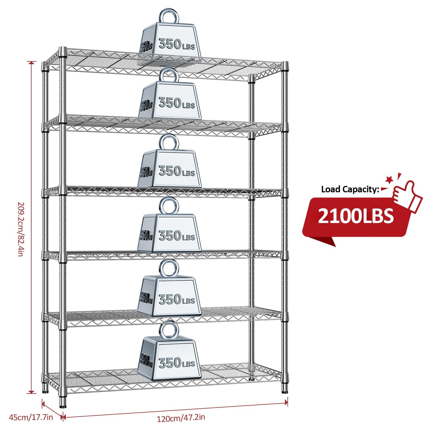 IZEUK 6-Tier Heavy Duty Metal Wire Shelving Unit, Adjustable Storage Rack Organizer for Garage, Kitchen, Office, Pantry, Warehouse (Chrome, 17.7" D x 47.2" W x 82.7" H)