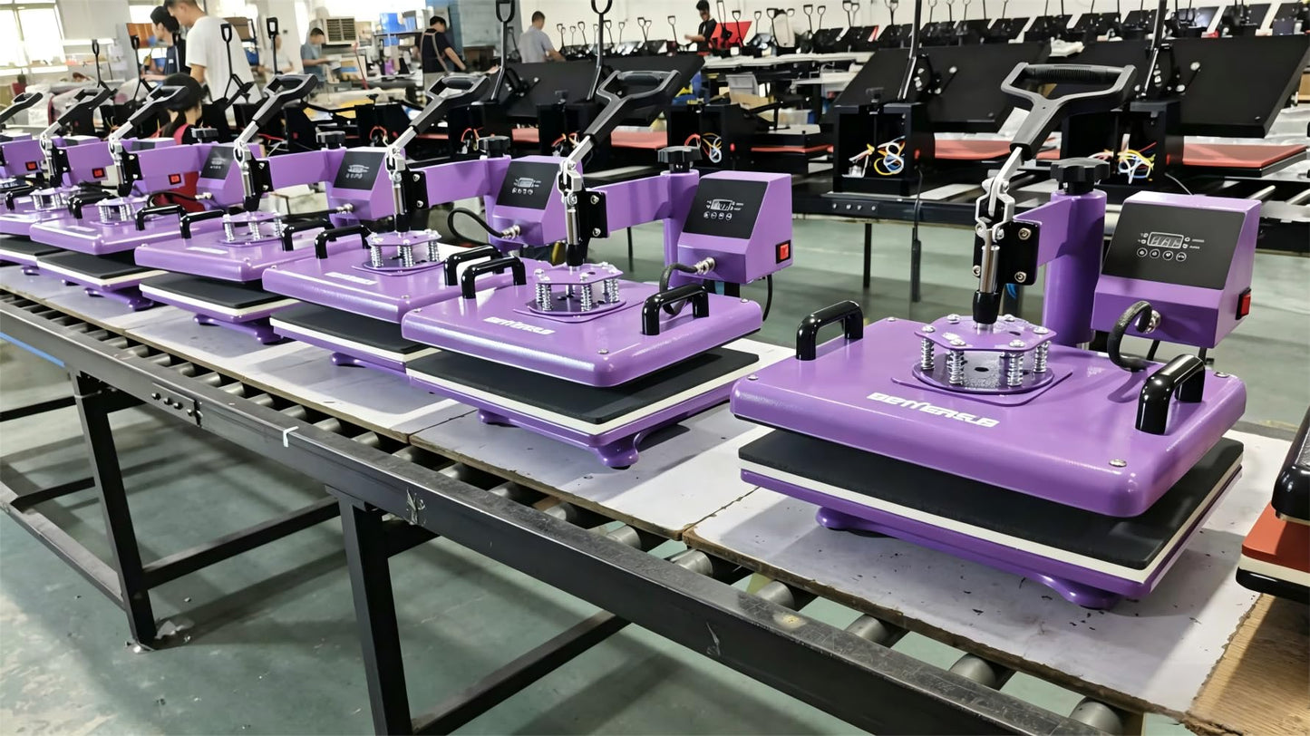 BetterSub 5 in 1 Heat Press Machine 12x15 inch, Industrial-Quality Sublimation Press with 30oz Tumbler Attachment & Curved Hat Plate, 360° Swivel Design for T-Shirts, Vinyl, DTF Film - Purple
