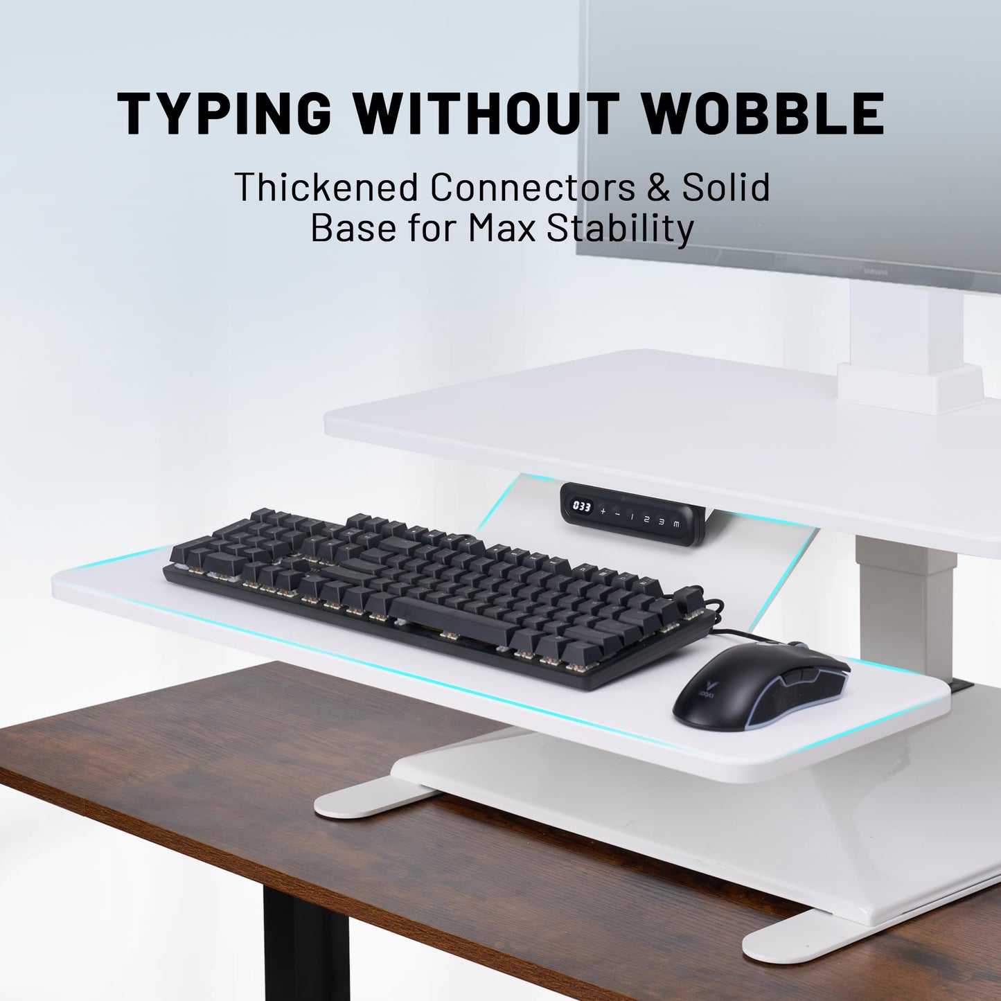 Electric Standing Desk Converter 28" Wide, Height Adjustable Desk Riser, Computer Workstation, Sit-Stand Convertor for Home, Office, School (White, 1 Arm Included)