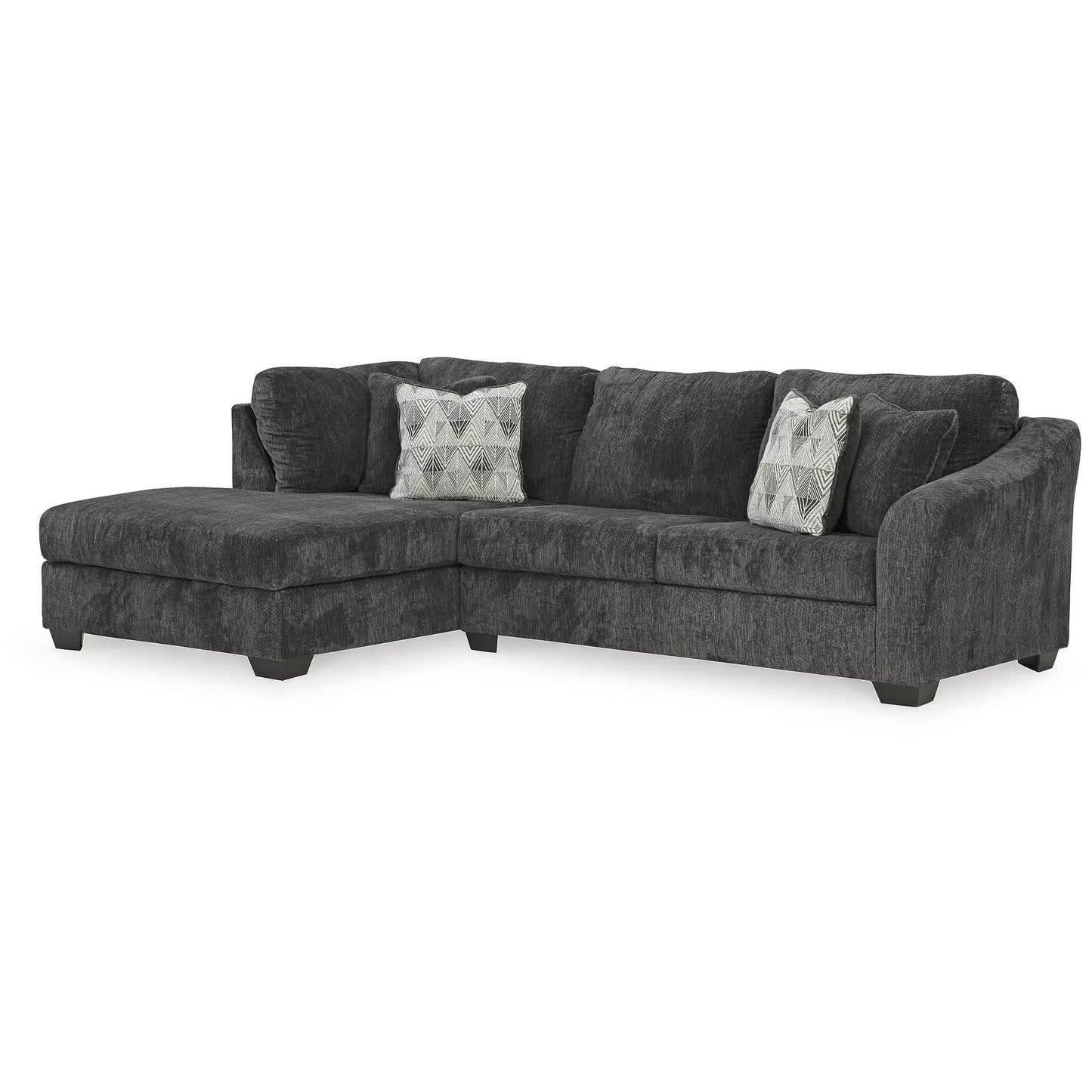 Signature Design by Ashley Biddeford Contemporary Left-Arm Facing Convertible 2-Piece Sleeper Sectional with Chaise, Bi-Fold Memory Foam Mattress and 4 Accent Pillows, Full, Gray