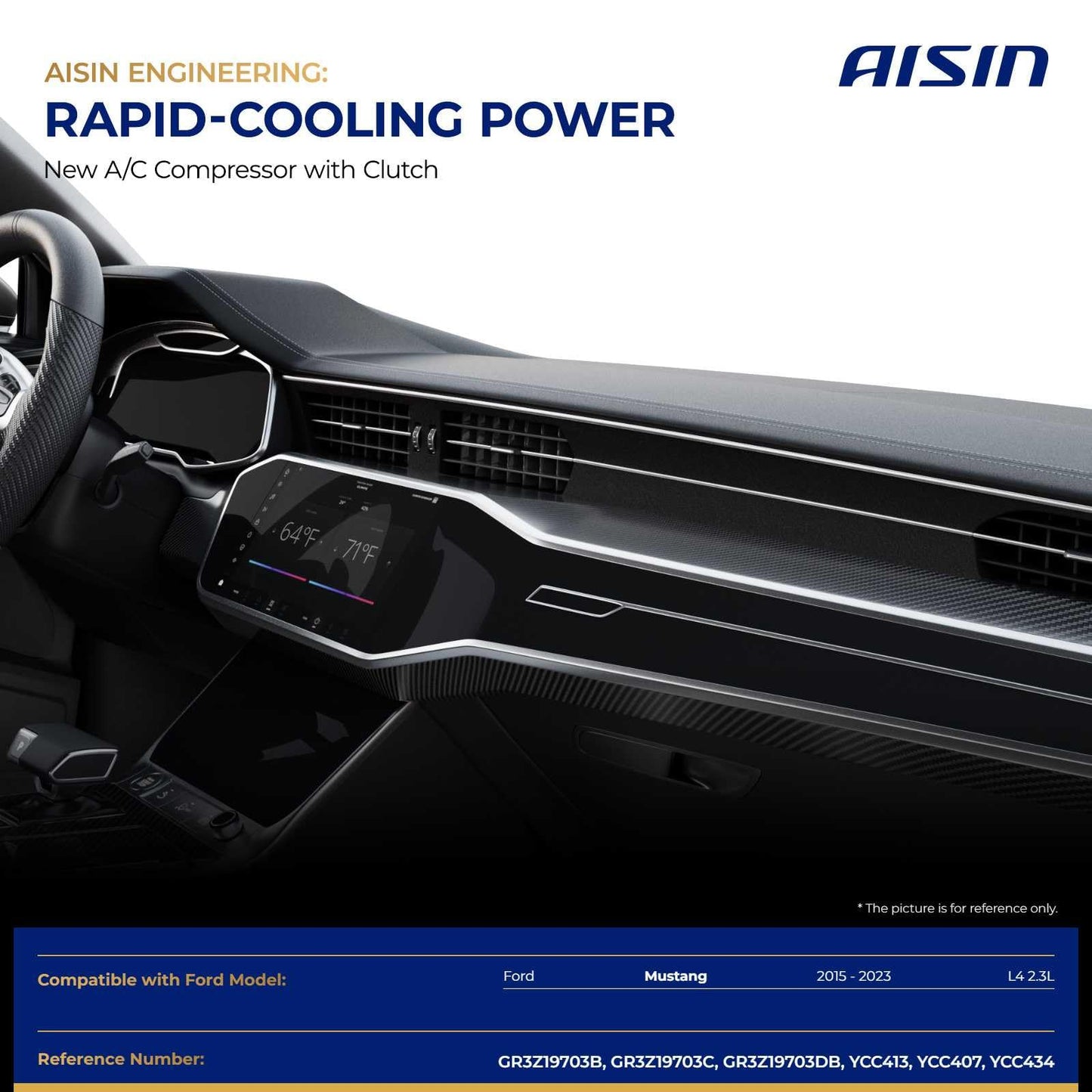 AISIN AFTERMARKET ACCFD-00916 Air Conditioner AC Compressor - Compatible with Ford Mustang EcoBoost Premium 2015-2023 2.3L - with 4-Pulley Groove, with Clutch