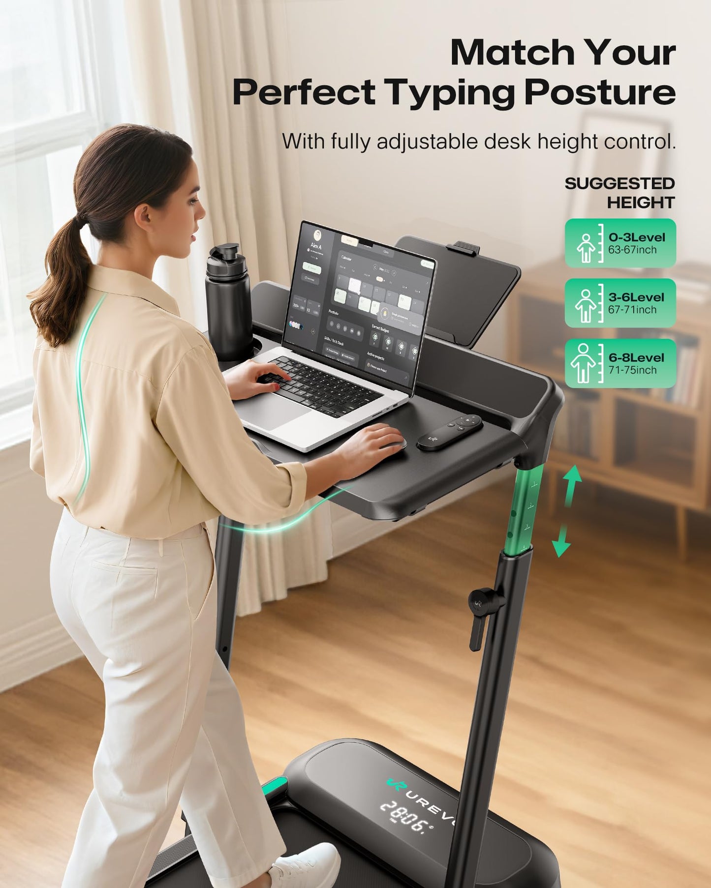 UREVO Foldimix 5L Treadmills for Home, Dual Brushless Motorized 3.0HP ，9% Auto Incline Walking Pad with Adjustable Handle Bar, Multi-Functional, 14-Point Shock Absorption, Standing Desk Treadmill