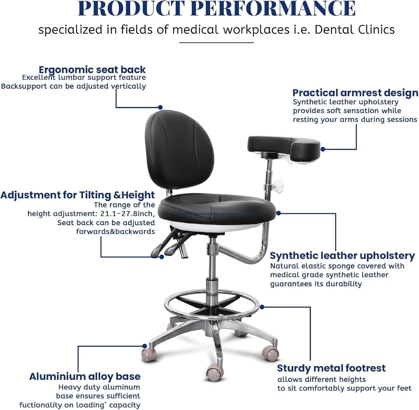 LIMKOMES Dental Assistant Chair with Rotatable Armrest,500 lbs Capacity