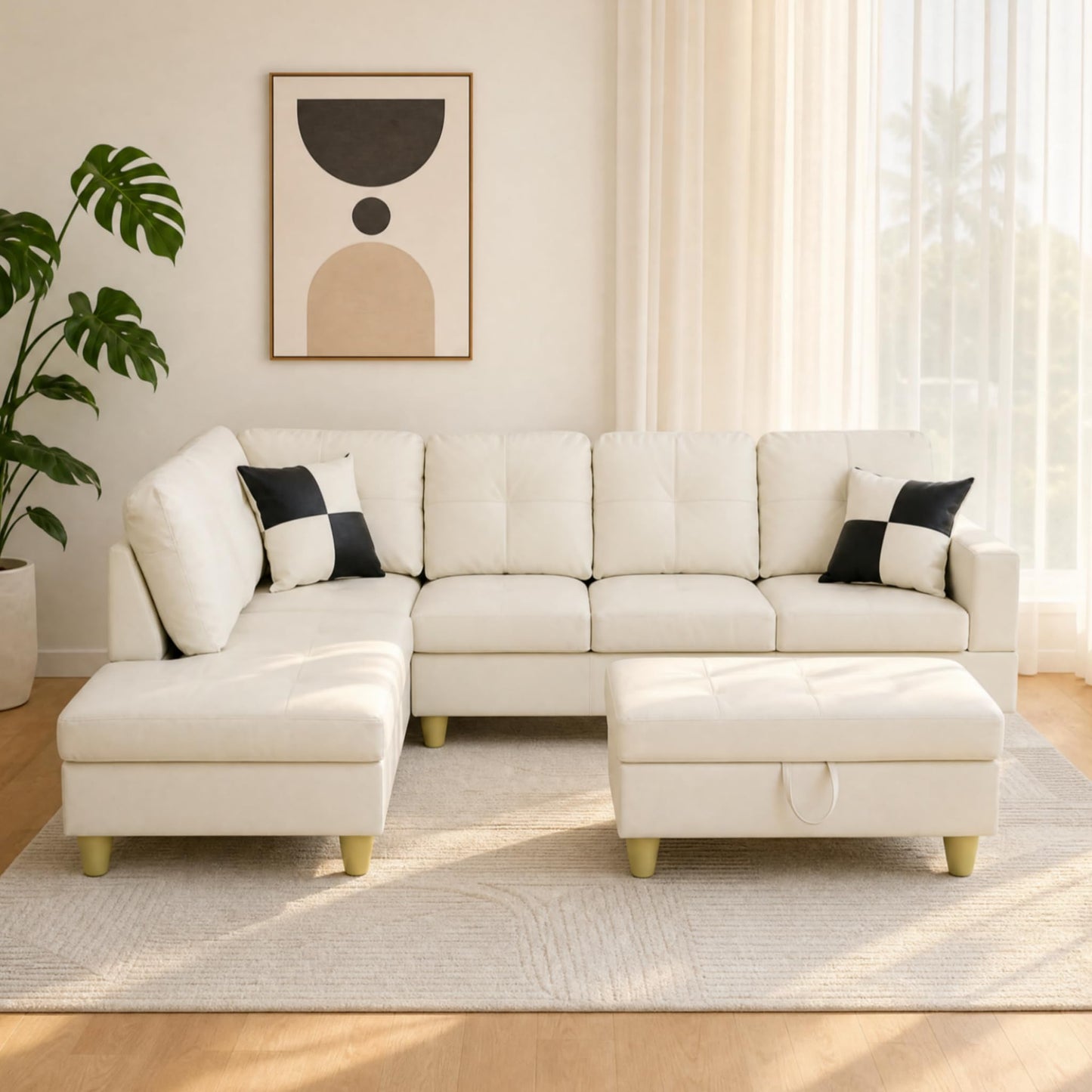 NicBex Sectional Couches for Living Room 2-Piece Modern Sectional Sofa with Left Chaise Classic L-Shape Sectional Couch Leather Upholstered Sofa Couches for Living Room, Office, Bright White