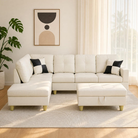 NicBex Sectional Couches for Living Room 2-Piece Modern Sectional Sofa with Left Chaise Classic L-Shape Sectional Couch Leather Upholstered Sofa Couches for Living Room, Office, Bright White