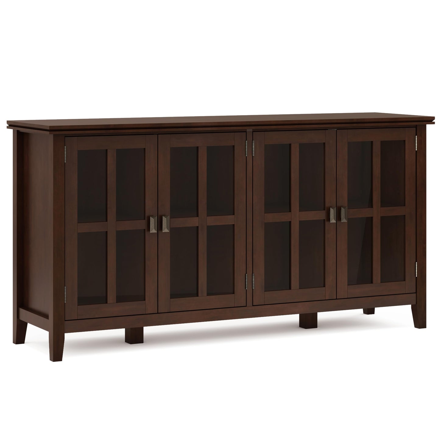 SIMPLIHOME Artisan Storage Cabinet - 66 inch Wide Solid Wood 4-Door Sideboard Cabinet in Russet Brown, Contemporary Buffet for Living Room or Dining Room with Glass Doors and Adjustable Shelves