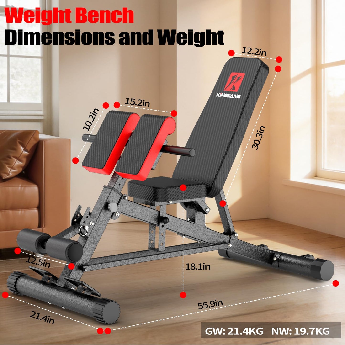 K KiNGKANG Adjustable Weight Bench,Multi-Functional Roman Chair for Full All-in-One Body Workout Hyper Back Extension and Sit up