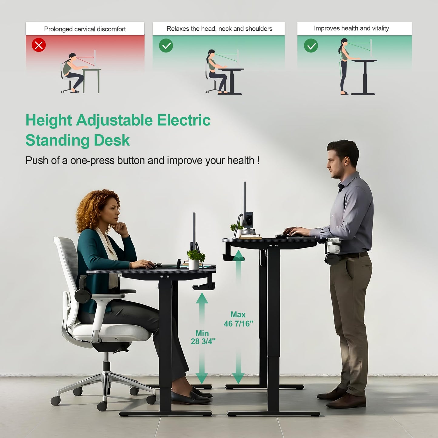 JWX Dual Motor L Shaped Standing Desk 63”, Electric Height Adjustable Gaming Desk with Memory Presets, Child Lock, Sit Stand Reminder, Carbon Fiber Desktop, Cable Management, Cup Holder