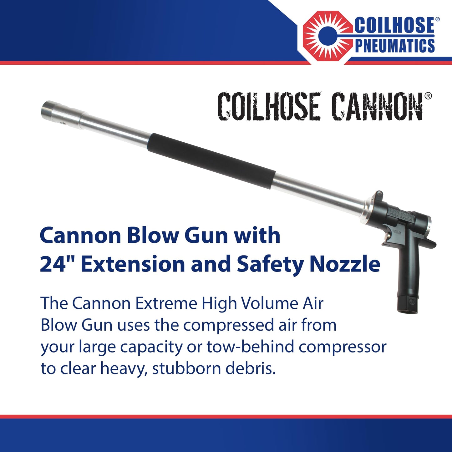 Coilhose Pneumatics 9000-24S Cannon Extreme High Volume Blow Gun with 24-Inch Extension Safety Nozzle Tip